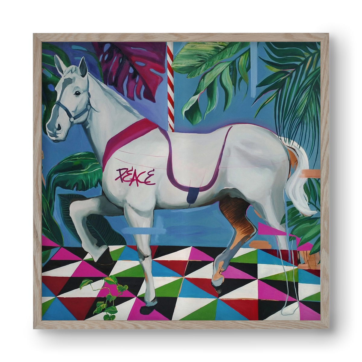 Djungel ló, 40x40 cm (40x40 cm), Tölgy keret