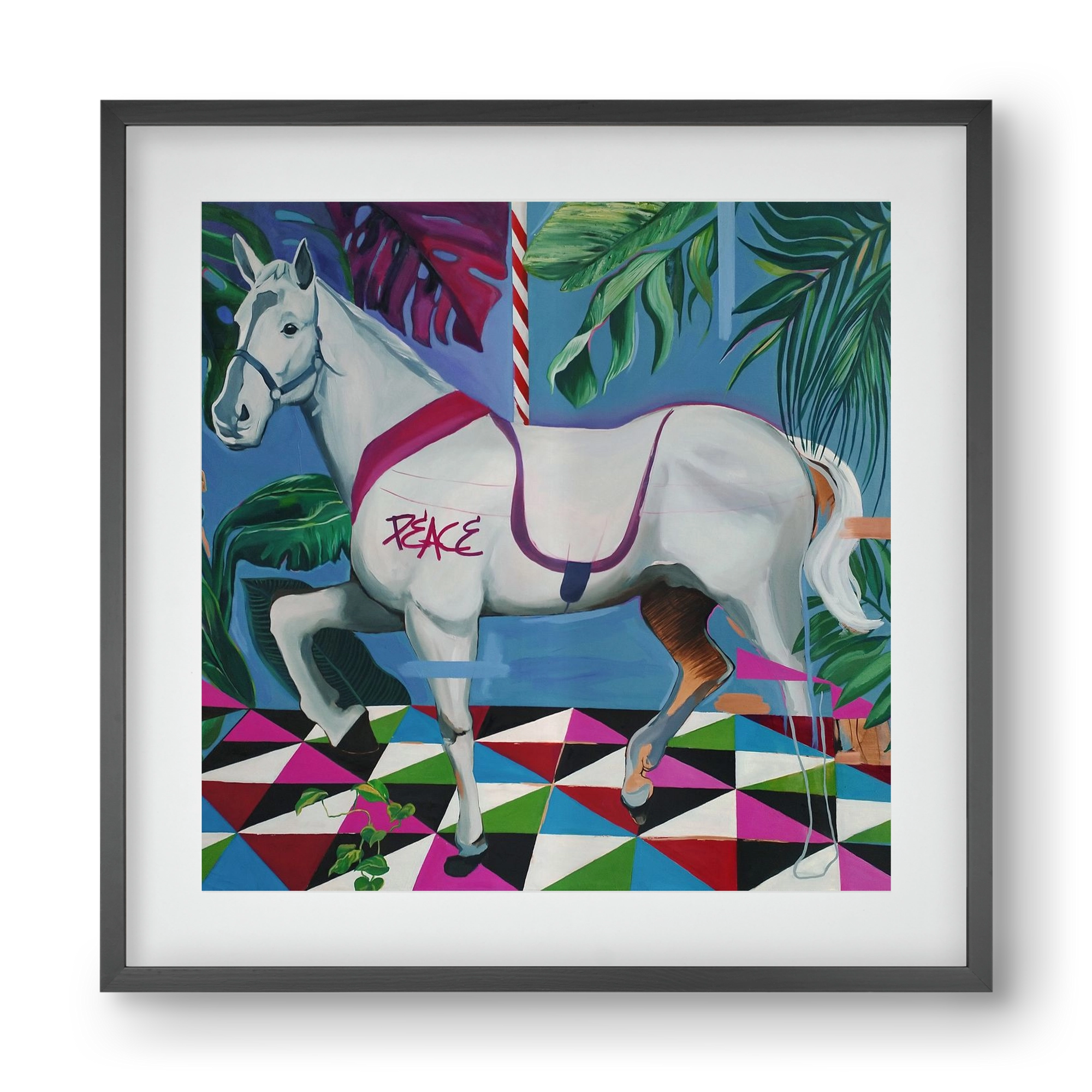 Djungel ló, 40x40 cm (30x30 cm), Fekete keret, paszpartuval