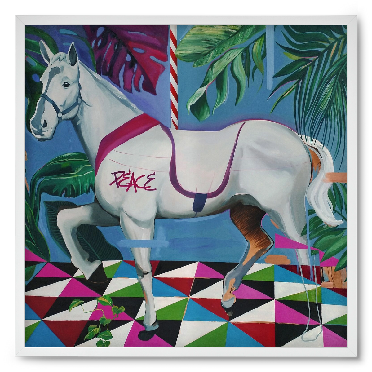 Djungel ló, 50x50 cm (50x50 cm), Fehér keret