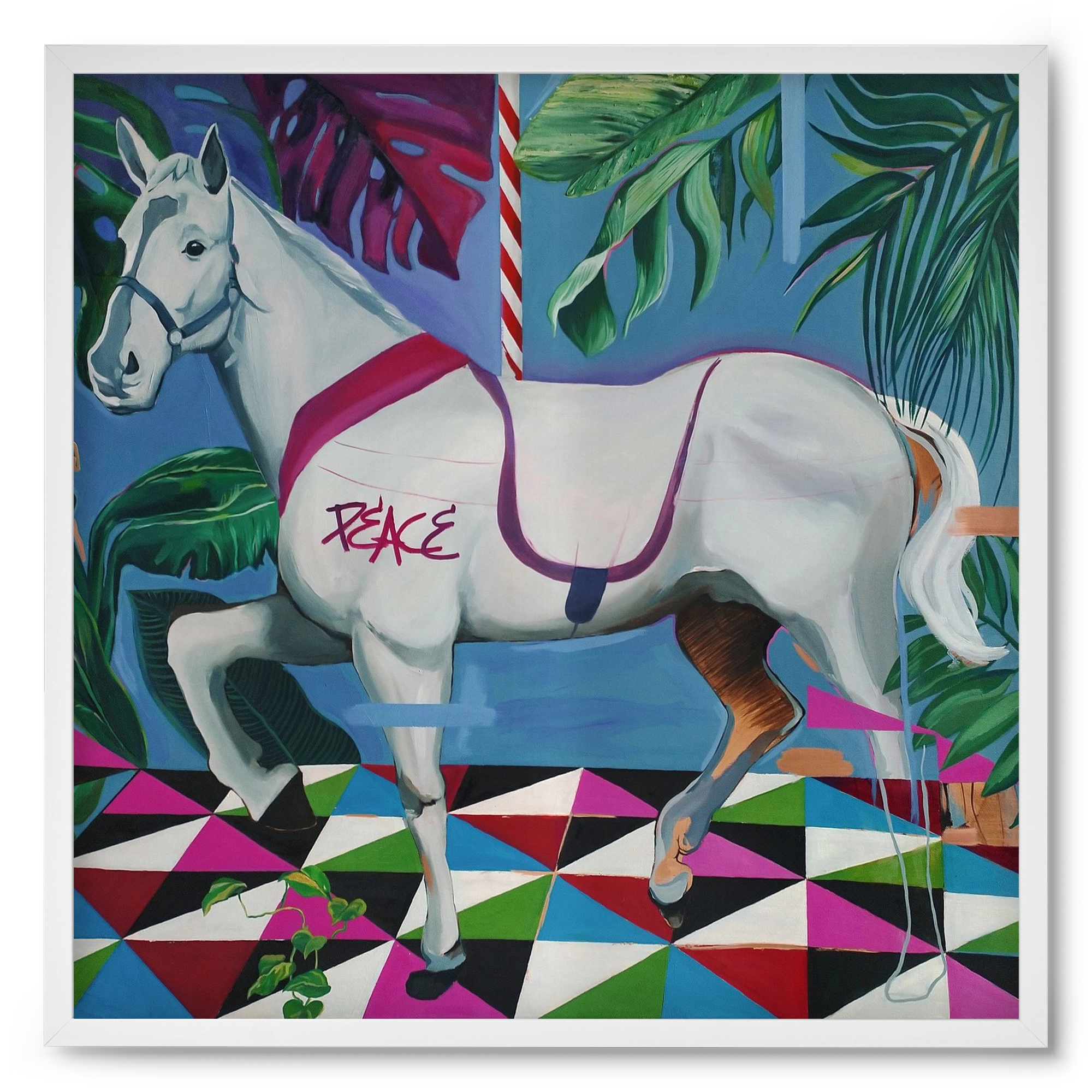 Djungel ló, 50x50 cm (50x50 cm), Fehér keret