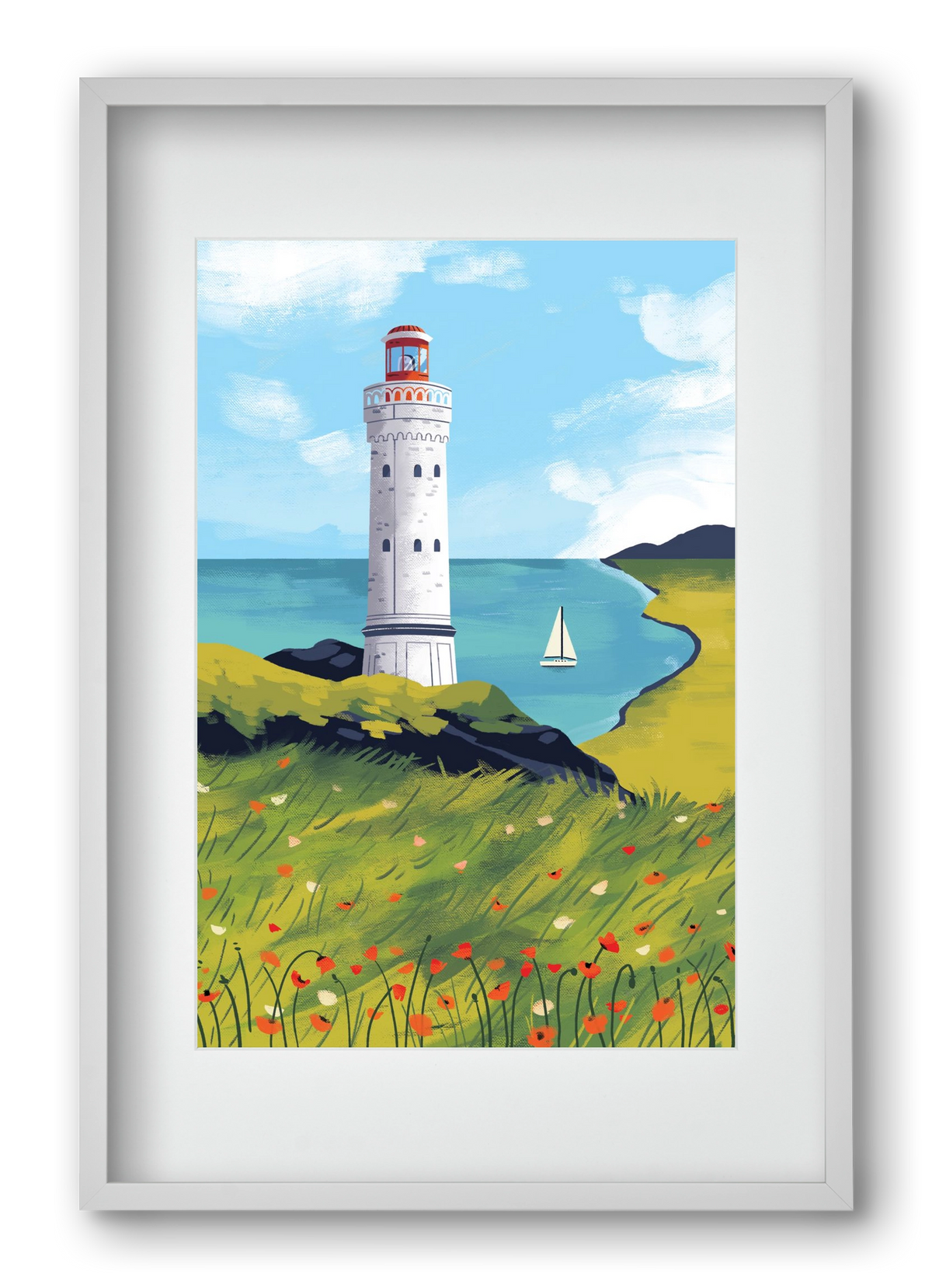 Pipacs mező, 40x60 cm (30x45 cm), Fehér keret, paszpartuval