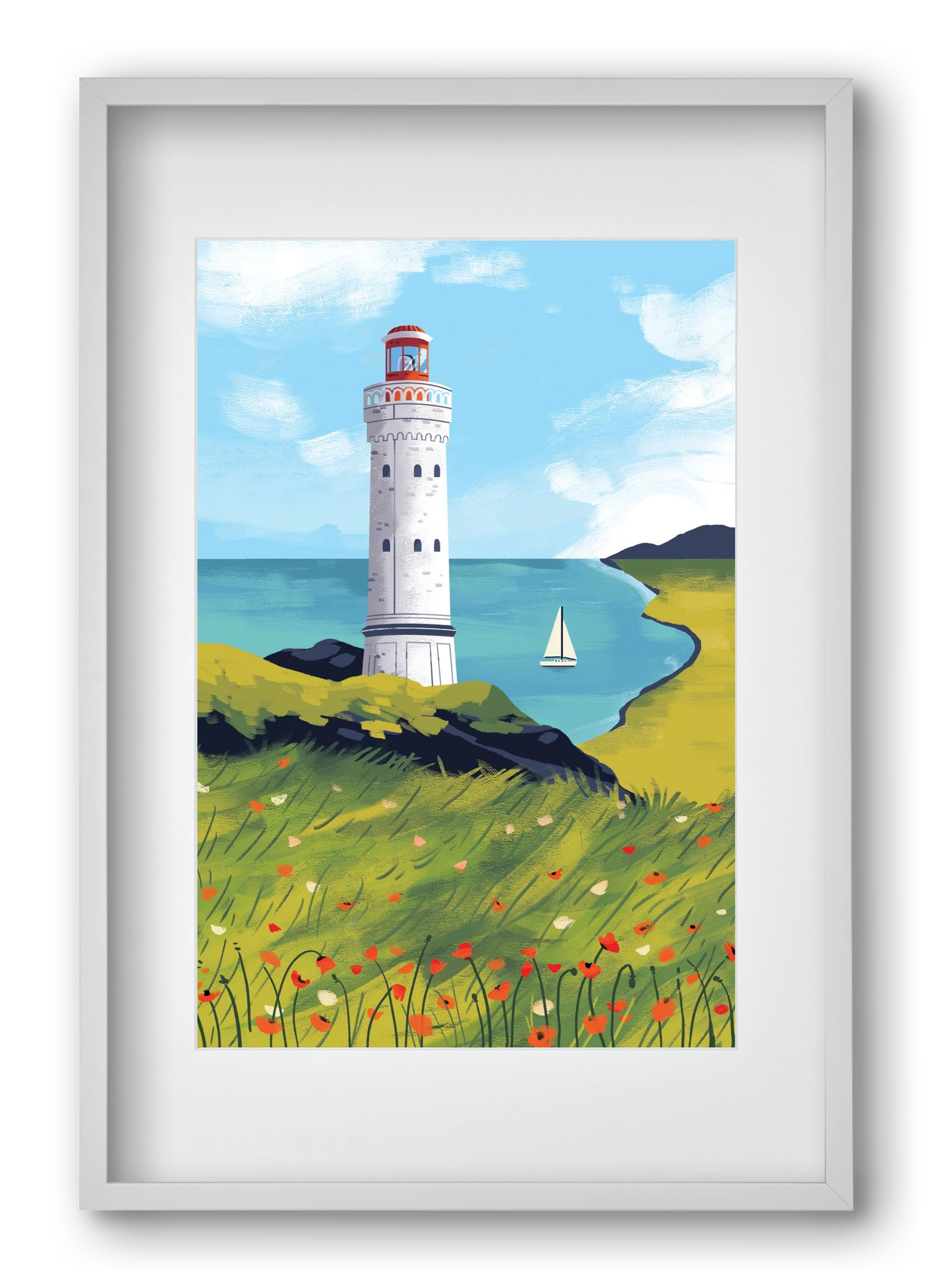 Pipacs mező, 40x60 cm (30x45 cm), Fehér keret, paszpartuval