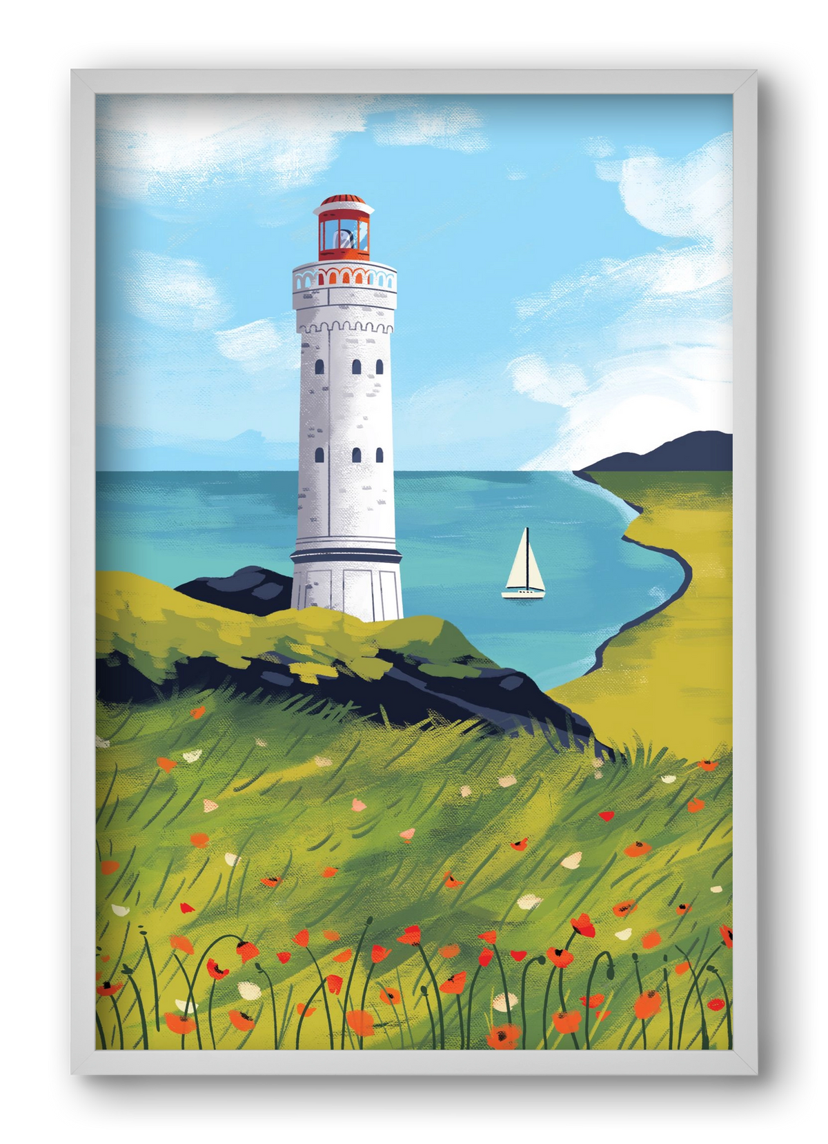 Pipacs mező, 40x60 cm (40x60 cm), Fehér keret