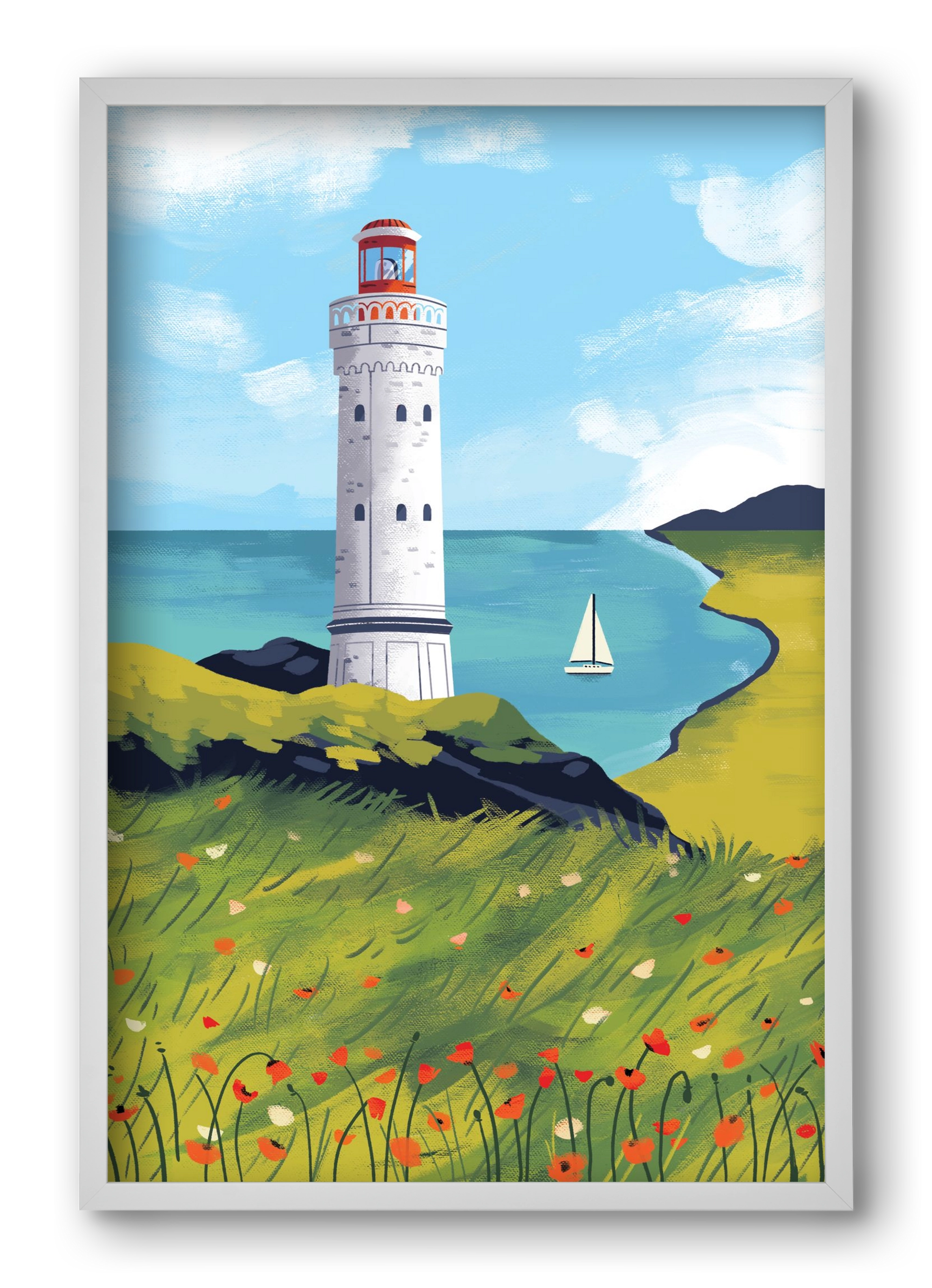 Pipacs mező, 40x60 cm (40x60 cm), Fehér keret