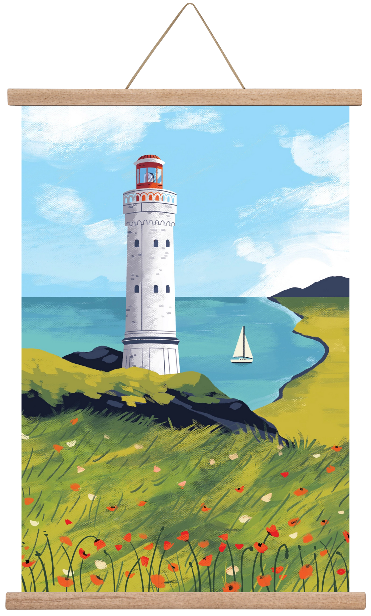 Pipacs mező, 40x60 cm (40x60 cm), Tölgy akasztó