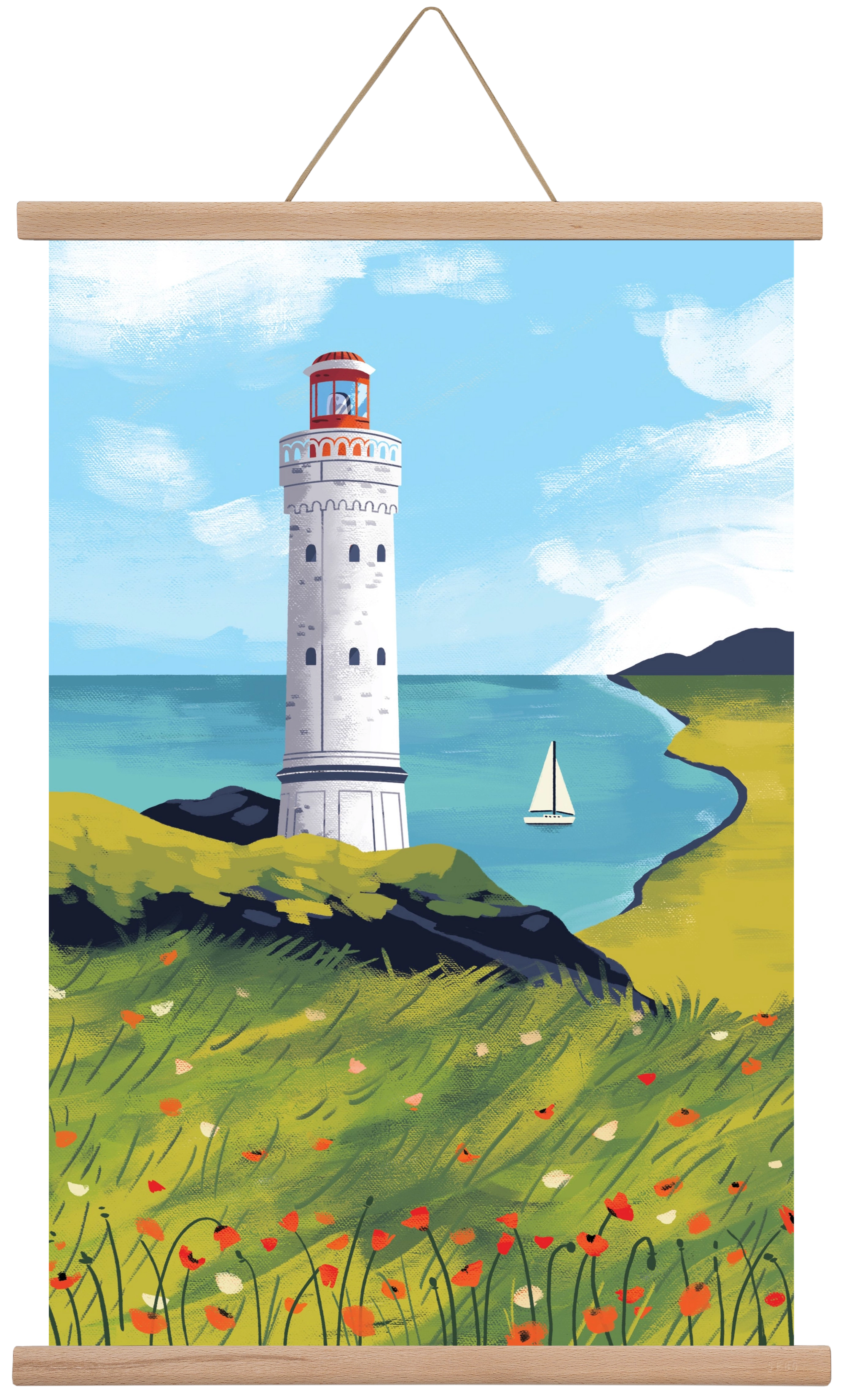 Pipacs mező, 40x60 cm (40x60 cm), Tölgy akasztó