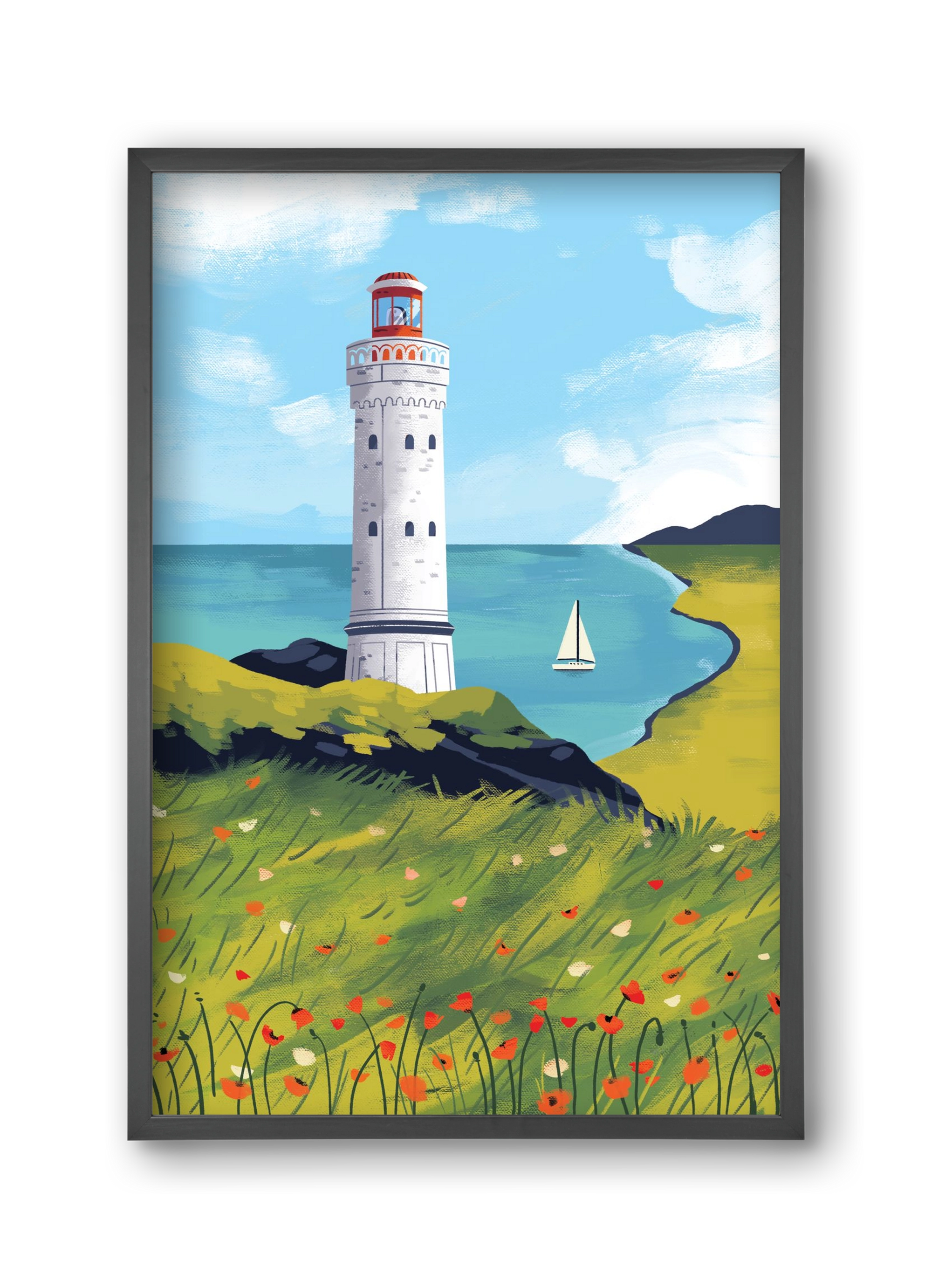 Pipacs mező, 30x45 cm (30x45 cm), Fekete keret