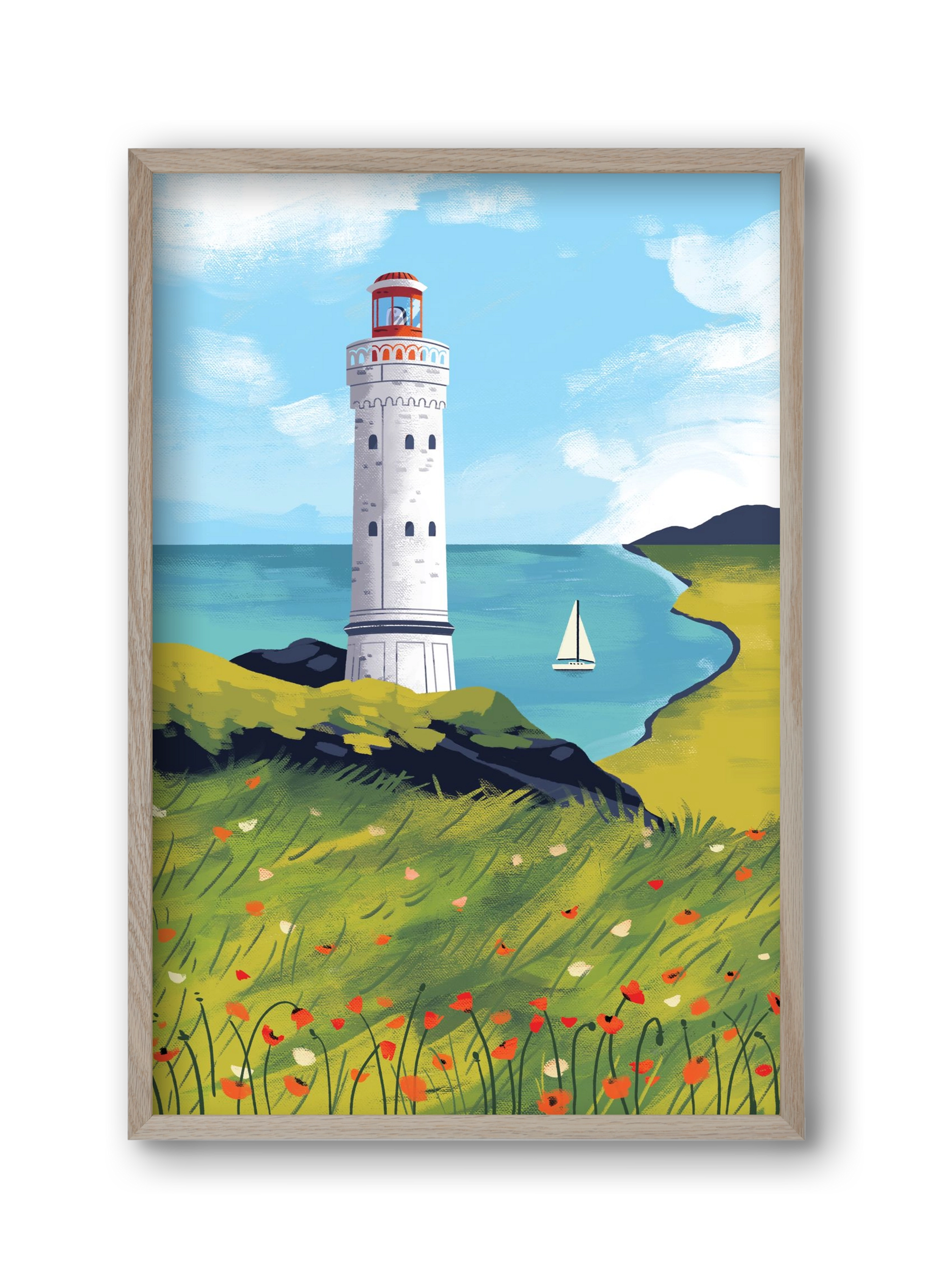 Pipacs mező, 30x45 cm (30x45 cm), Tölgy keret