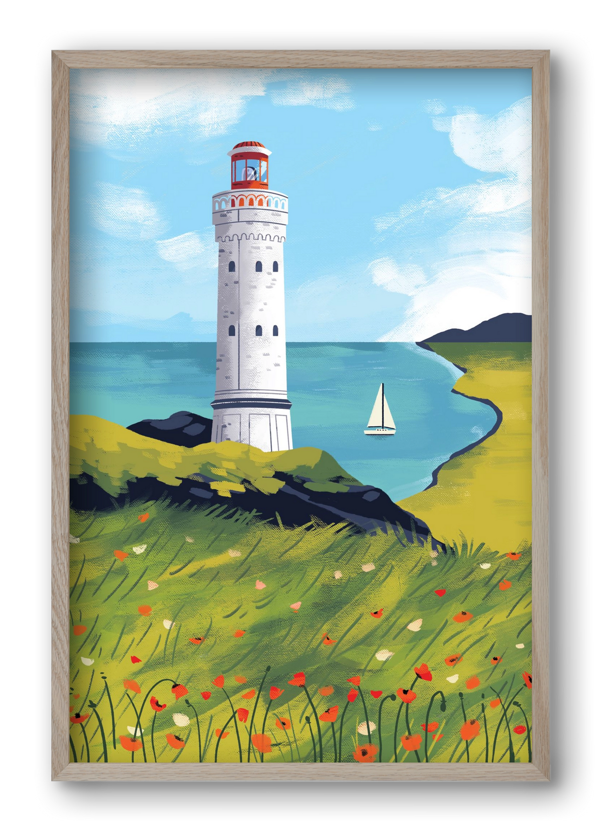 Pipacs mező, 40x60 cm (40x60 cm), Tölgy keret