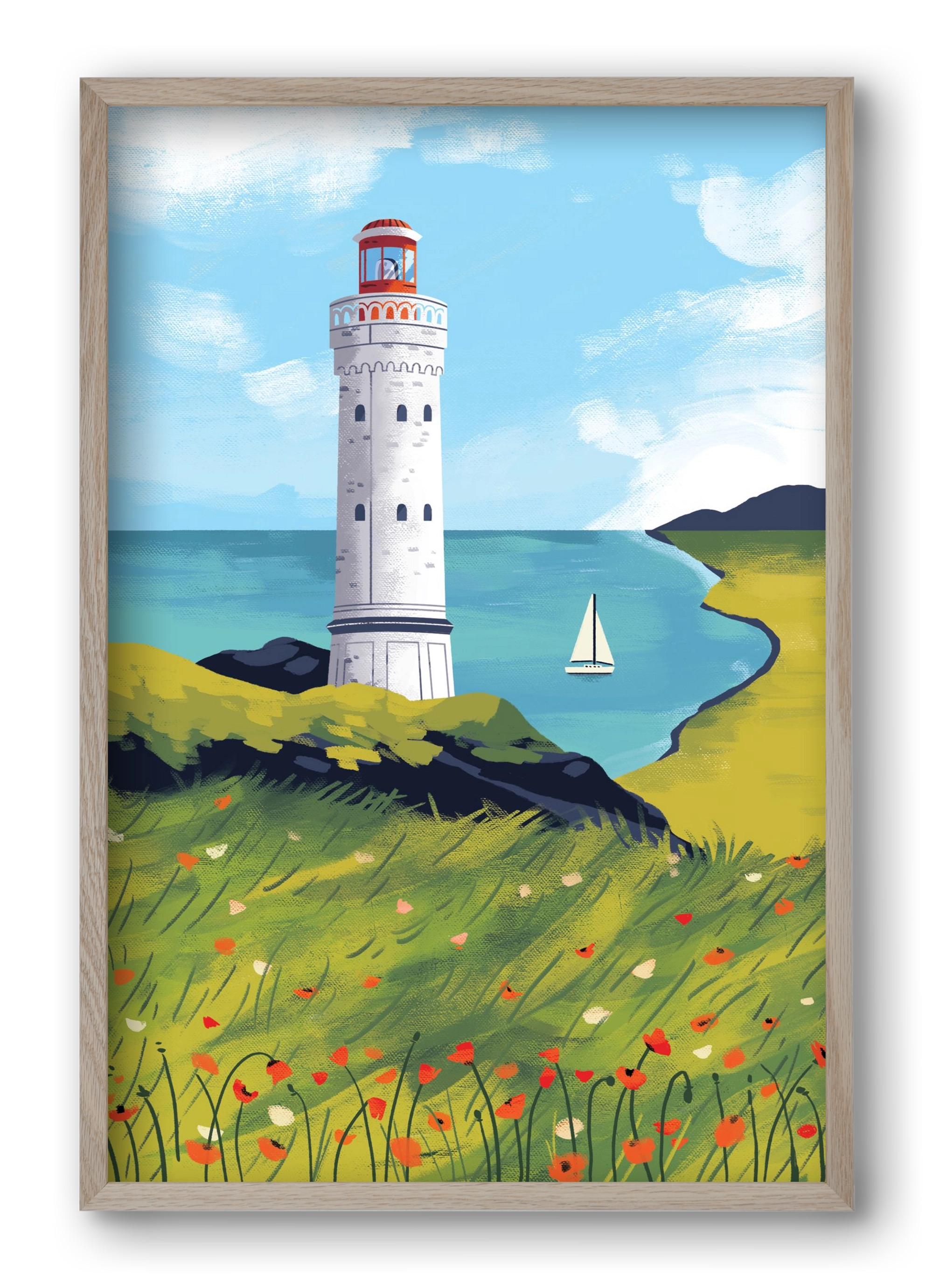 Pipacs mező, 40x60 cm (40x60 cm), Tölgy keret