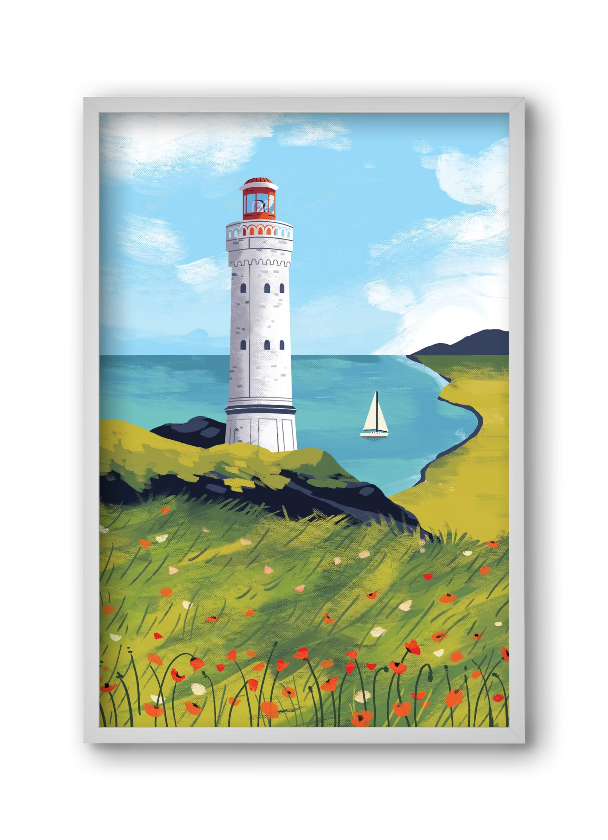 Pipacs mező, 30x45 cm (30x45 cm), Fehér keret