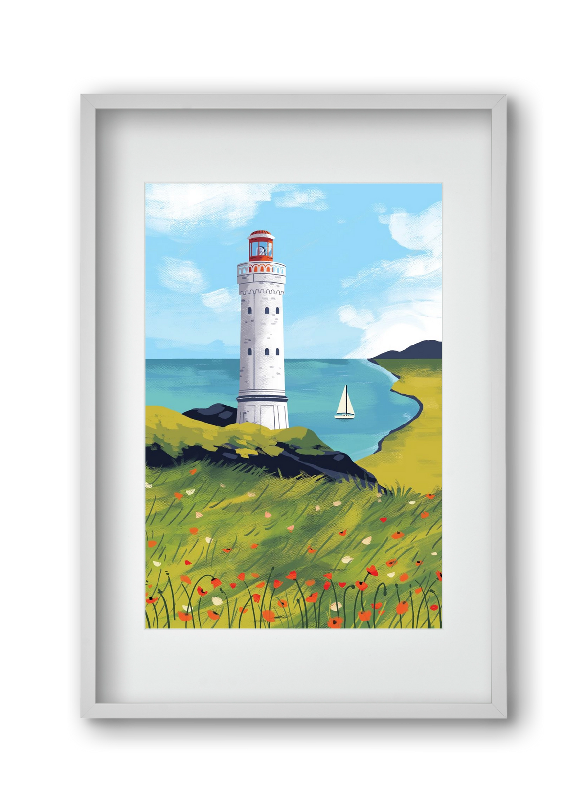 Pipacs mező, 30x45 cm (20x30 cm), Fehér keret, paszpartuval