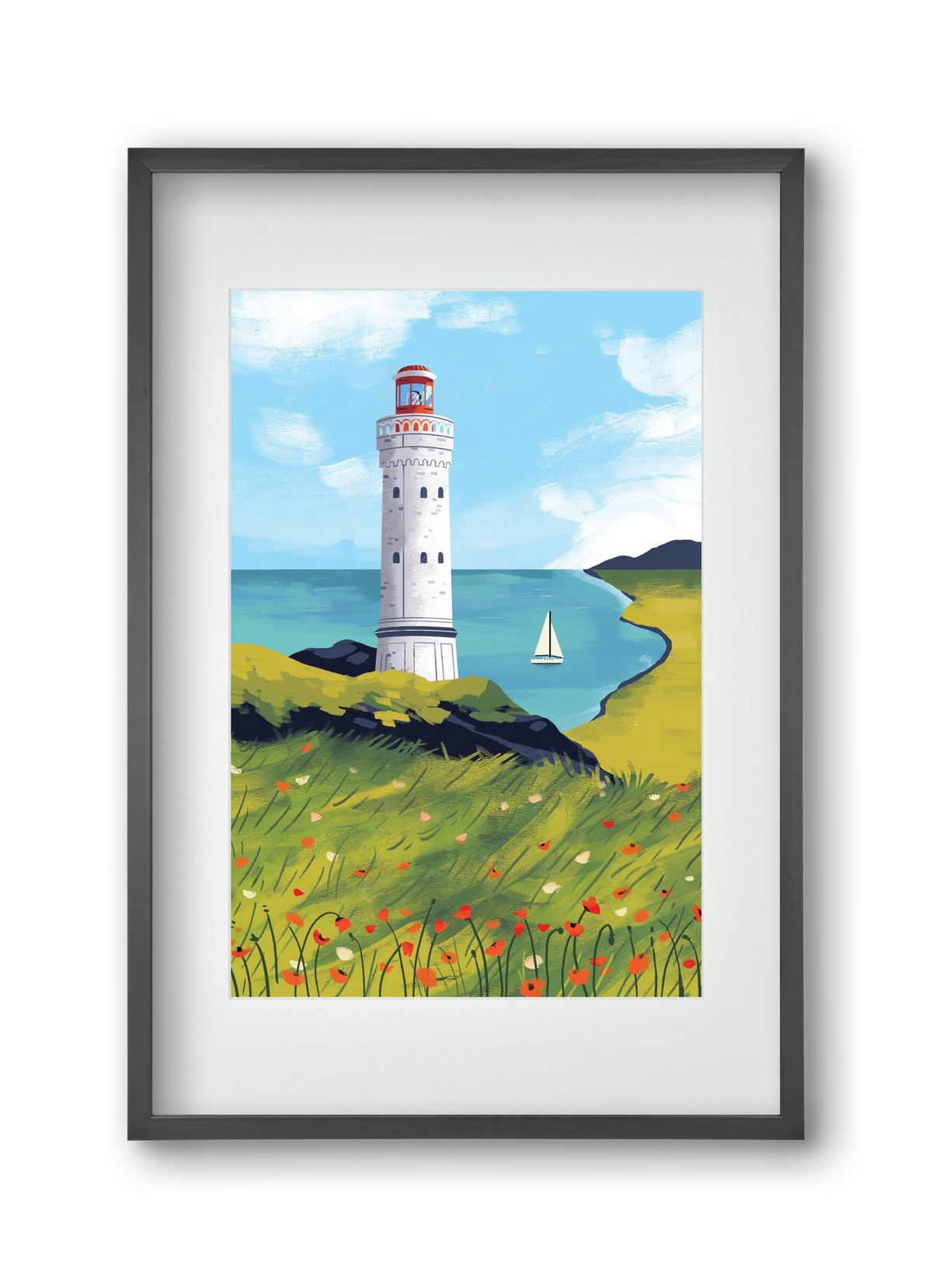 Pipacs mező, 30x45 cm (20x30 cm), Fekete keret, paszpartuval