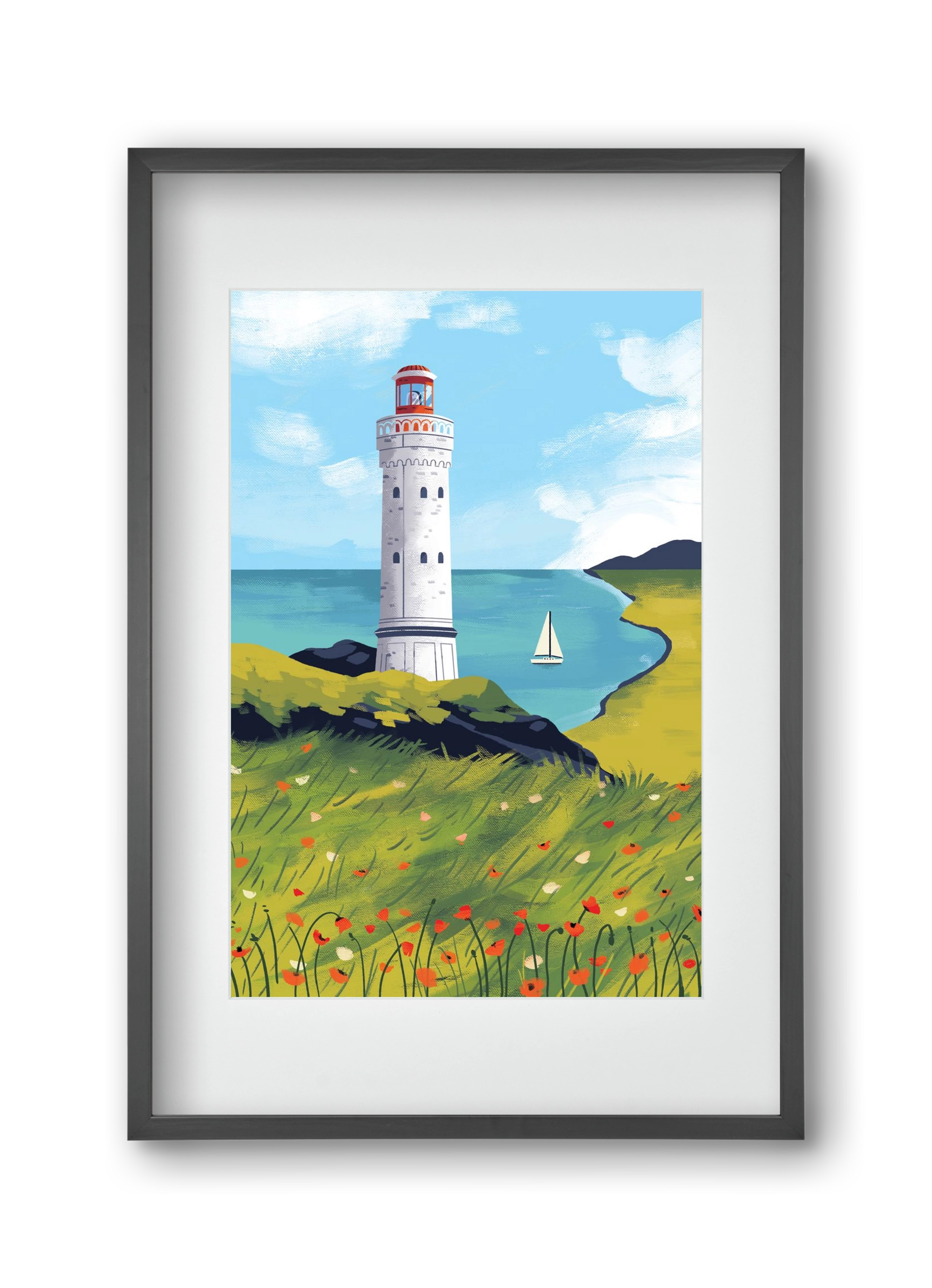 Pipacs mező, 30x45 cm (20x30 cm), Fekete keret, paszpartuval