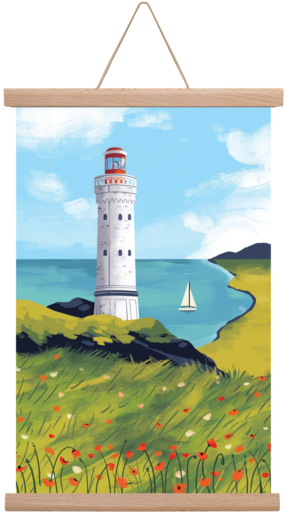 Pipacs mező, 30x45 cm (30x45 cm), Tölgy akasztó