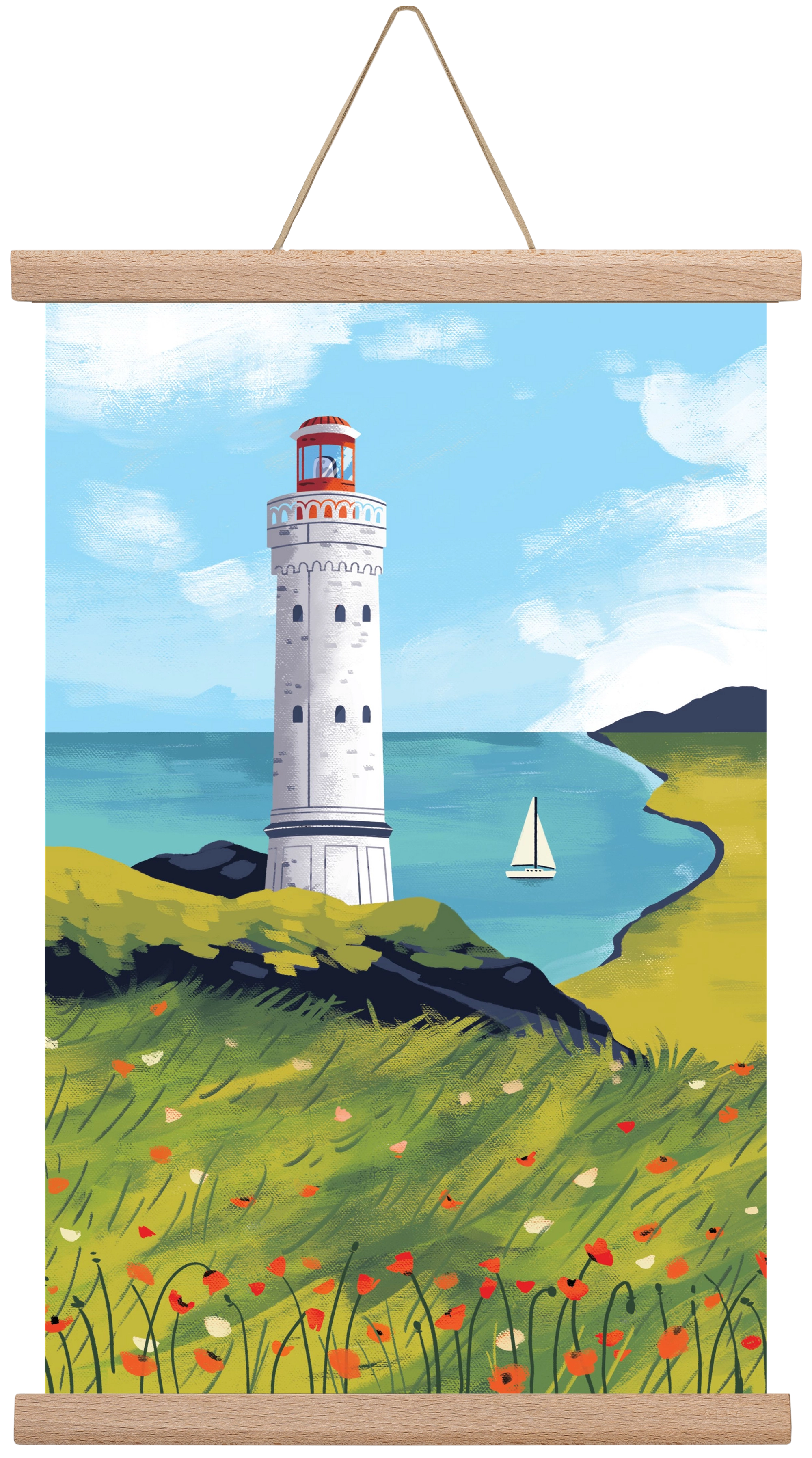 Pipacs mező, 30x45 cm (30x45 cm), Tölgy akasztó