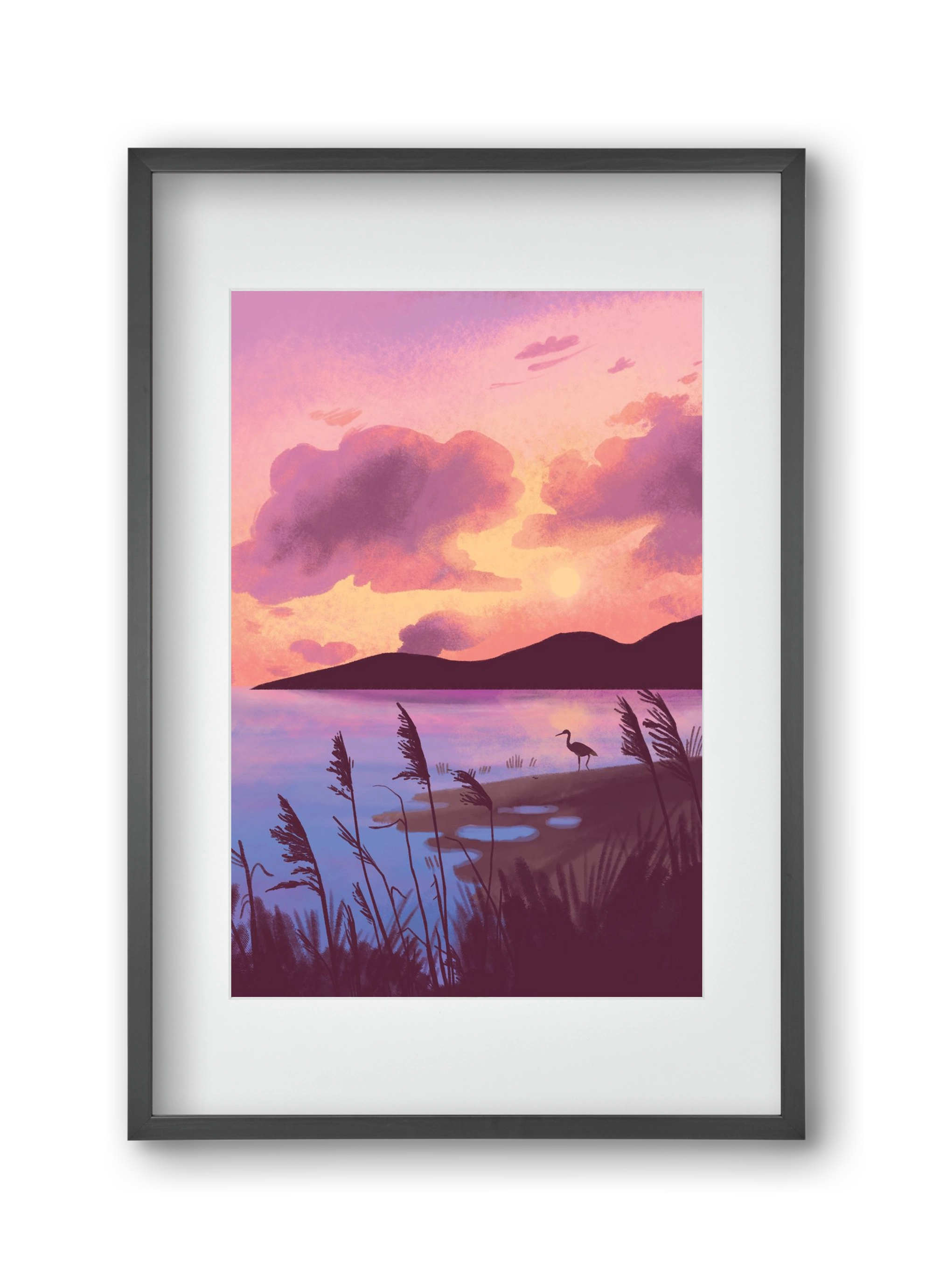 Naplemente, 30x45 cm (20x30 cm), Fekete keret, paszpartuval