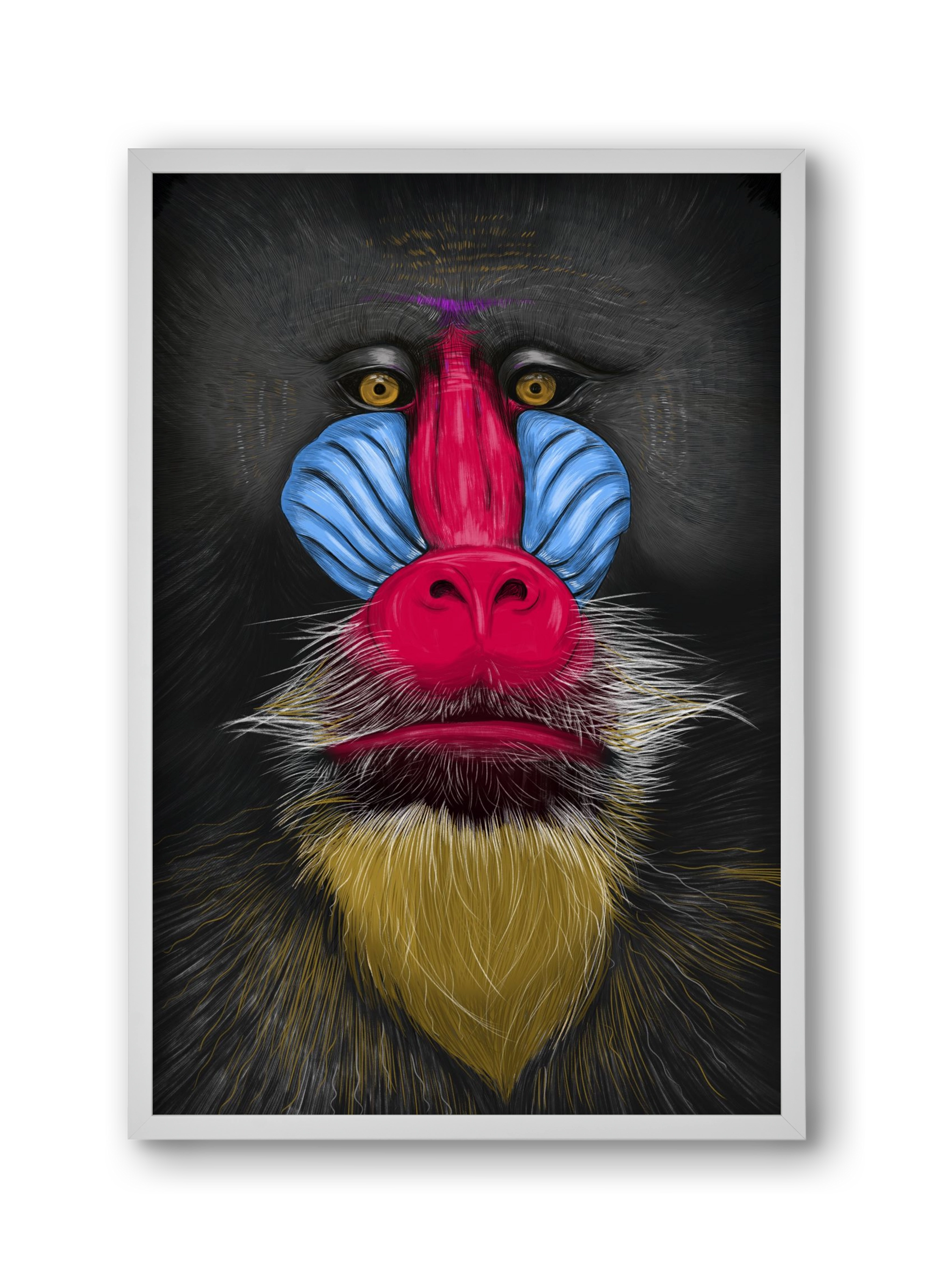 Monkey illustration, 30x45 cm (30x45 cm), Fehér keret