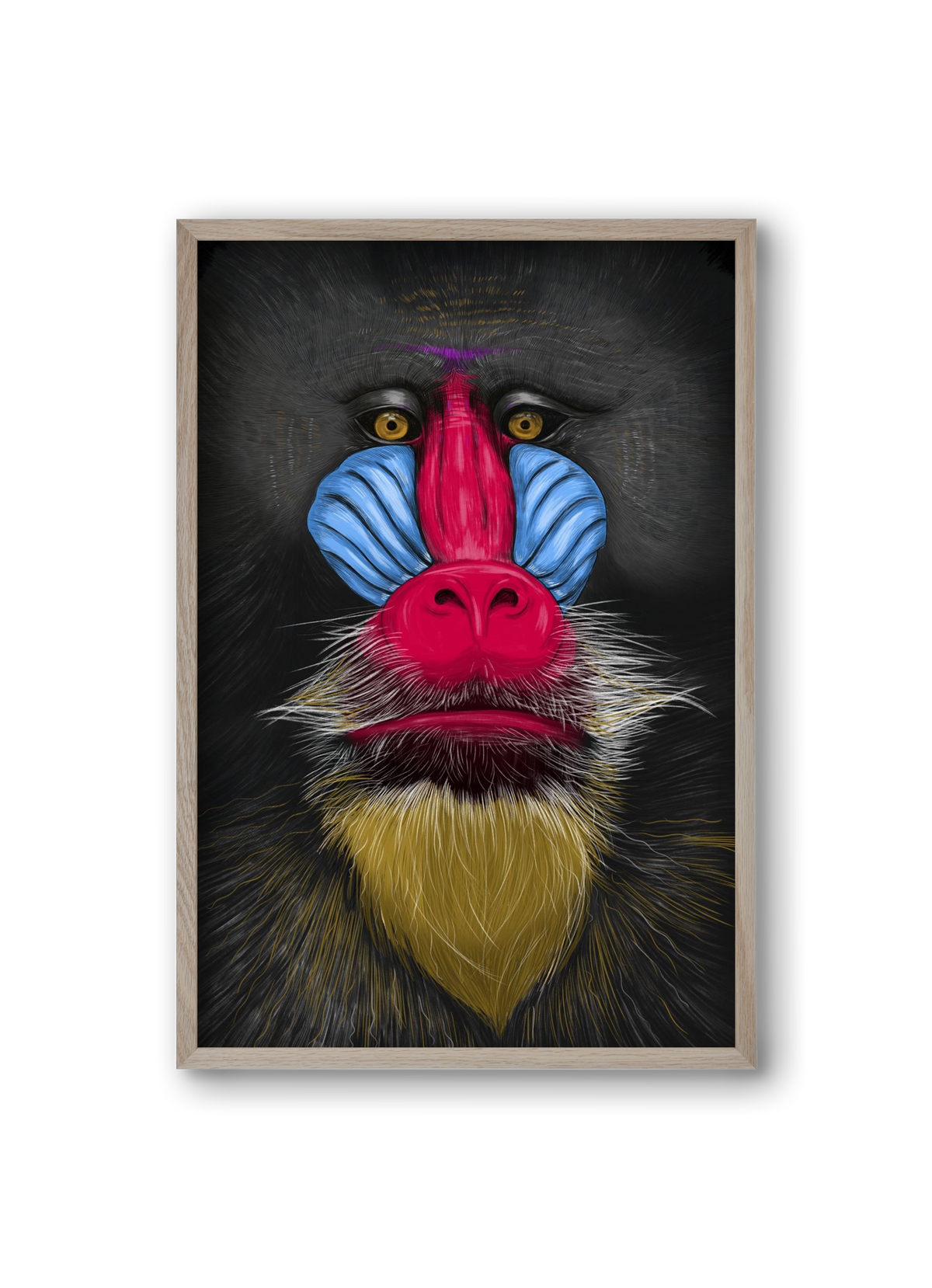 Monkey illustration, 20x30 cm (20x30 cm), Tölgy keret