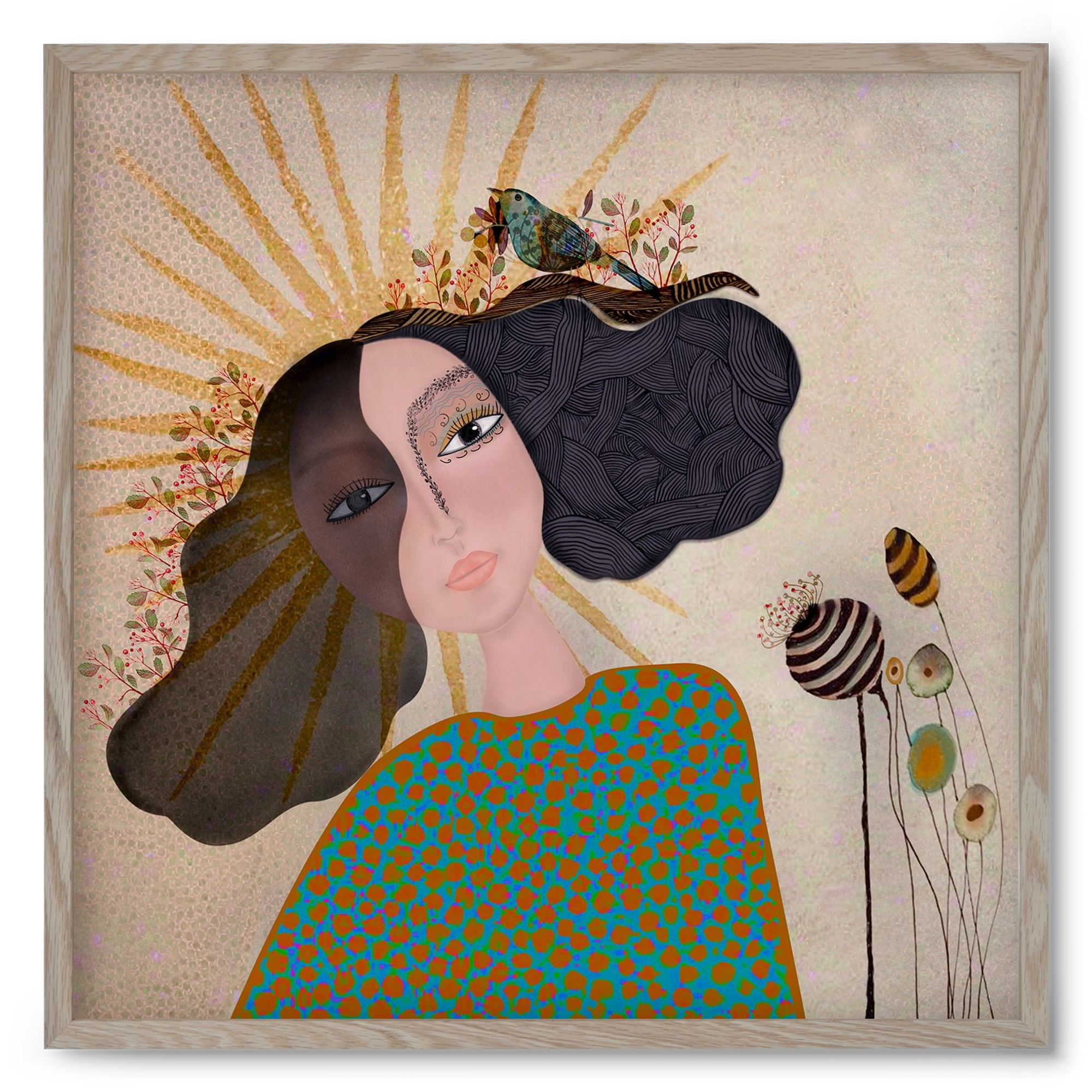 Meadow Girl, 50x50 cm (50x50 cm), Tölgy keret