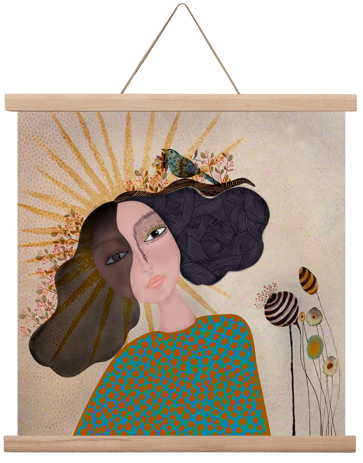 Meadow Girl, 40x40 cm (40x40 cm), Tölgy akasztó