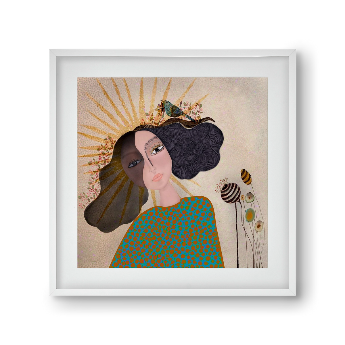 Meadow Girl, 30x30 cm (20x20 cm), Fehér keret, paszpartuval