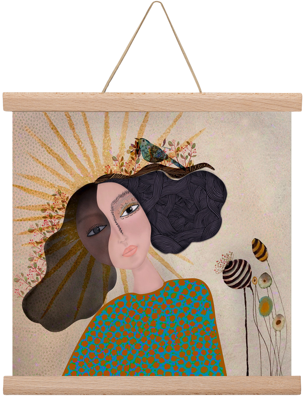 Meadow Girl, 30x30 cm (30x30 cm), Tölgy akasztó