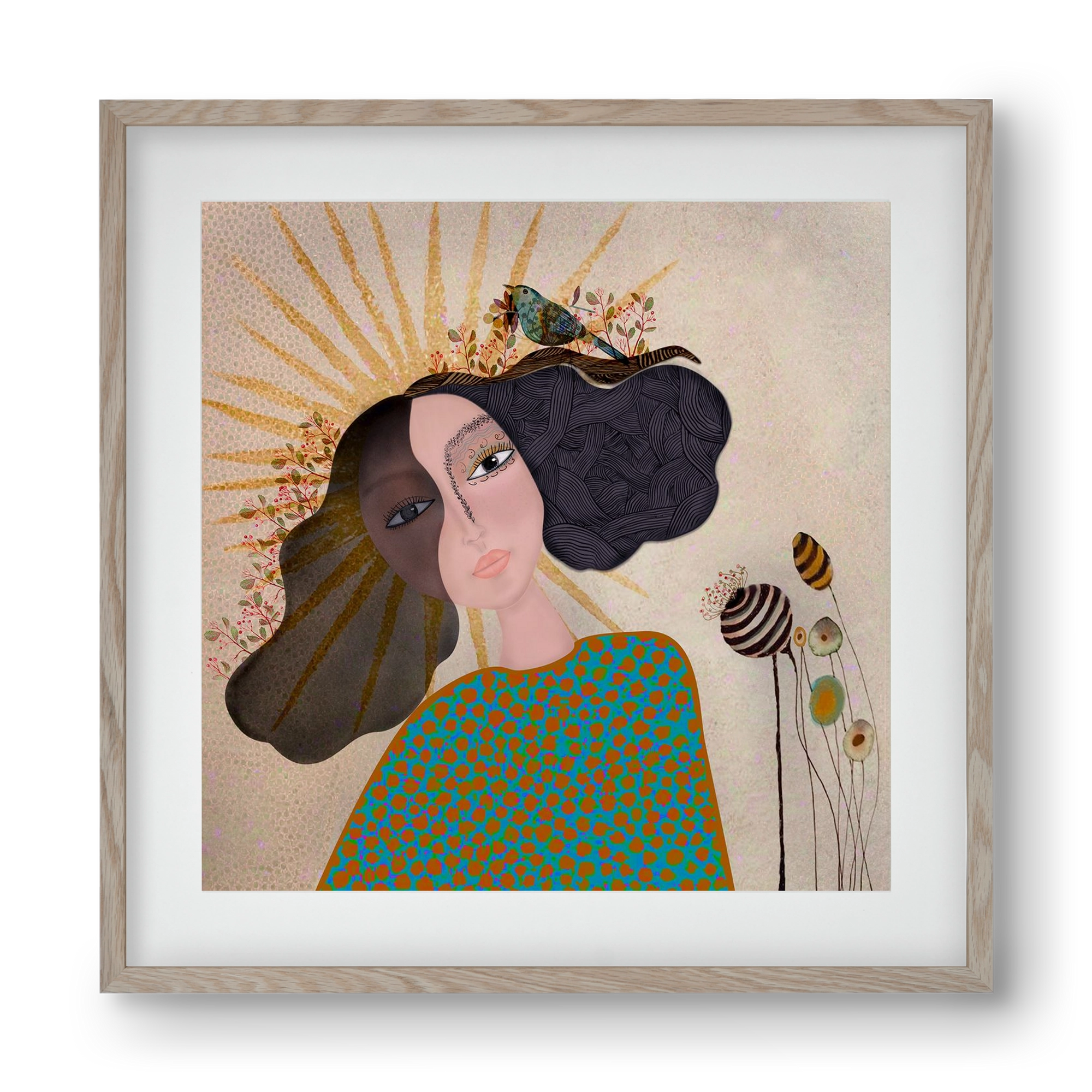 Meadow Girl, 40x40 cm (30x30 cm), Tölgy keret, paszpartuval