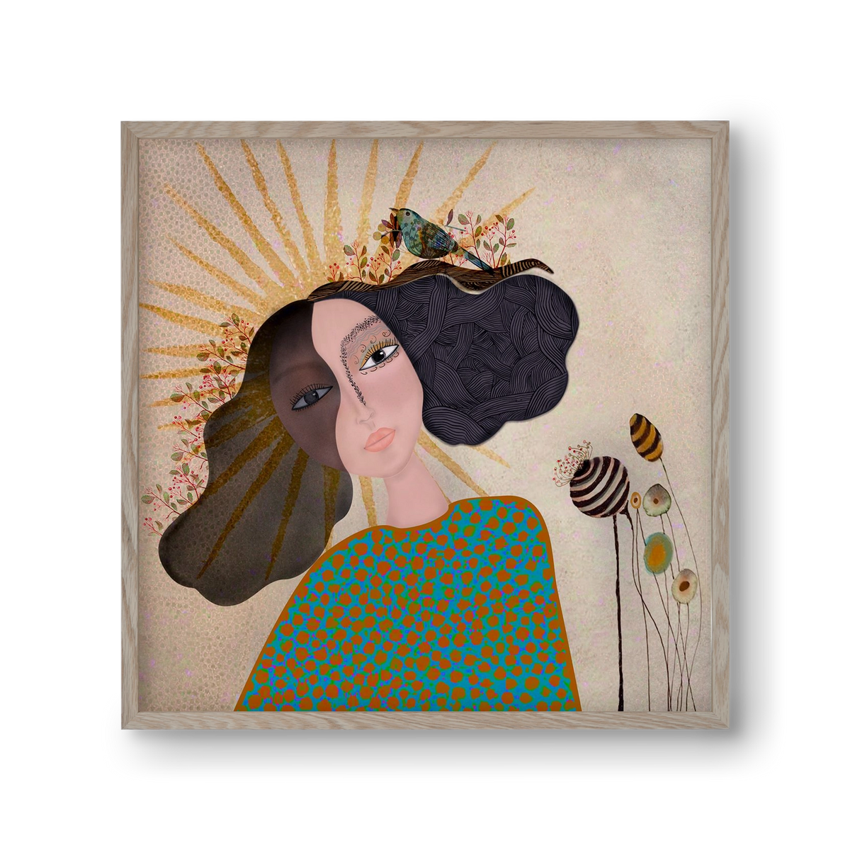 Meadow Girl, 30x30 cm (30x30 cm), Tölgy keret