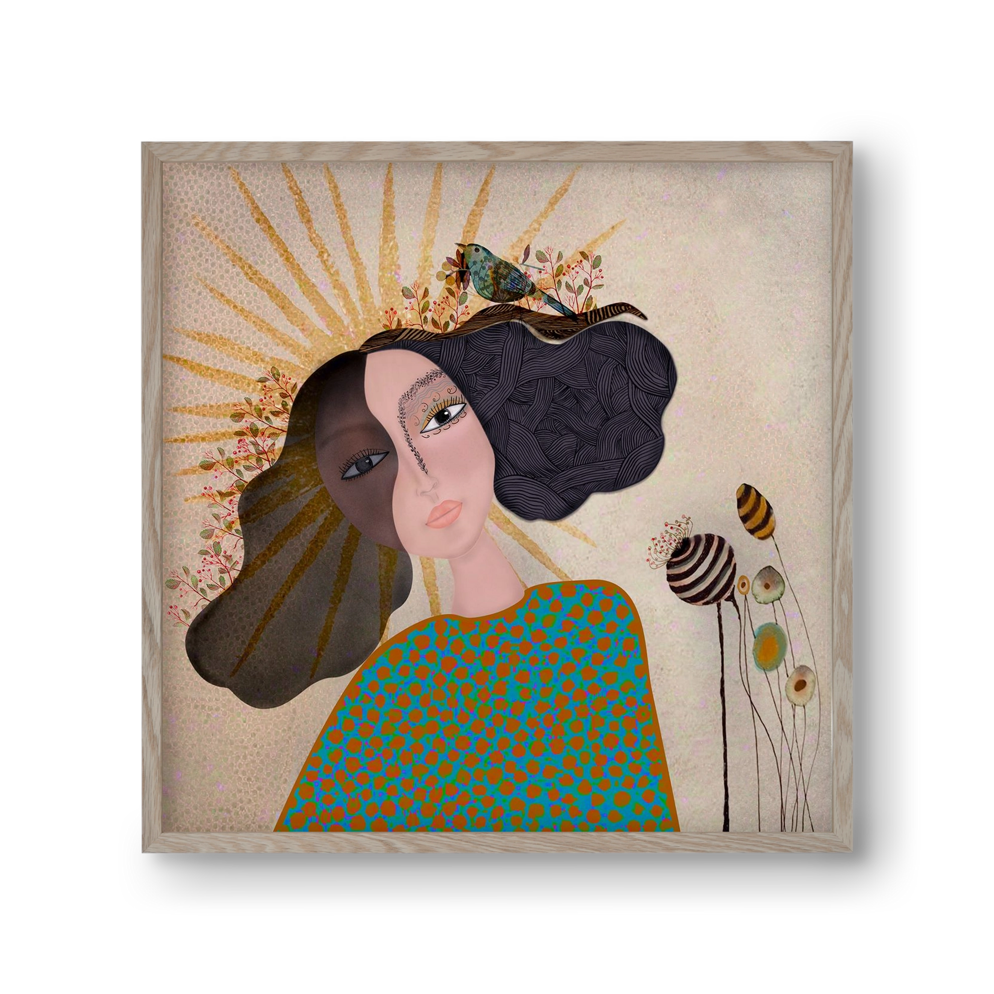 Meadow Girl, 30x30 cm (30x30 cm), Tölgy keret