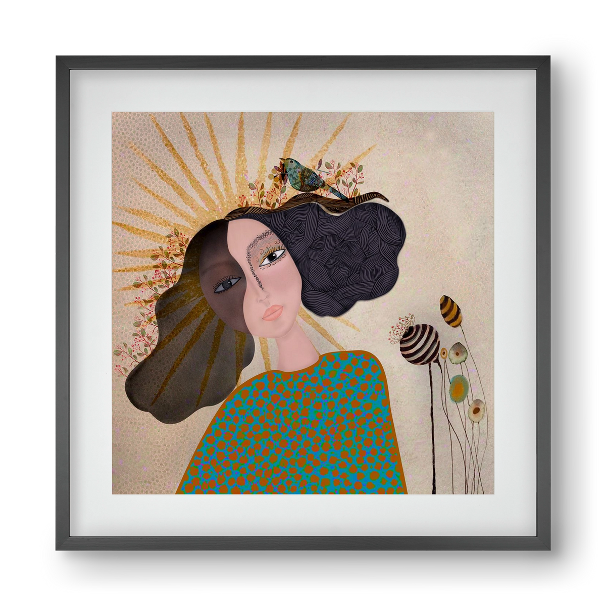 Meadow Girl, 40x40 cm (30x30 cm), Fekete keret, paszpartuval