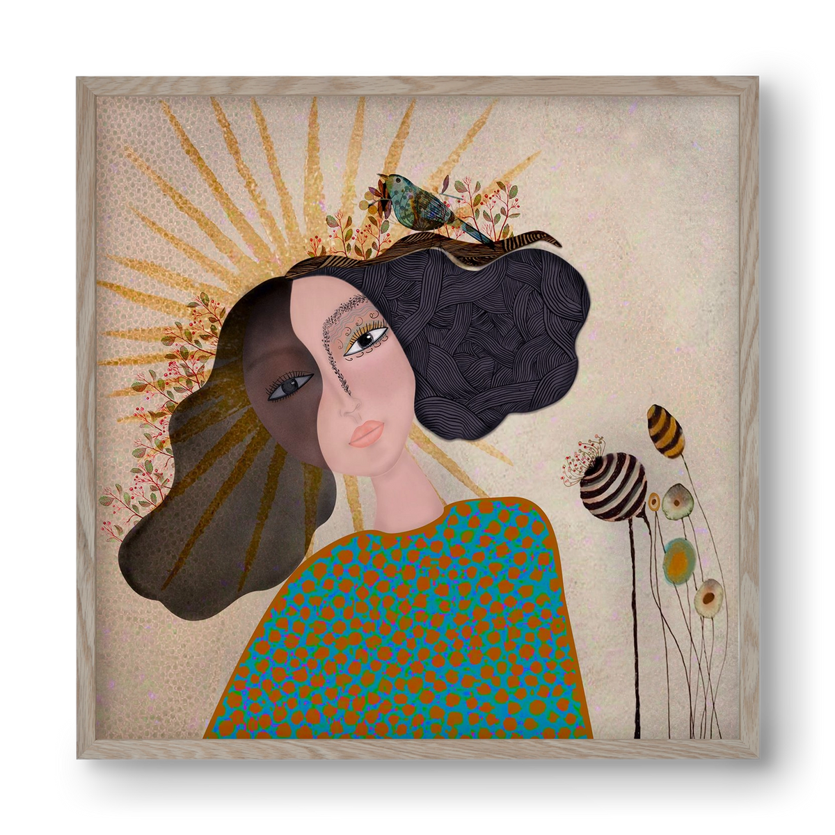 Meadow Girl, 40x40 cm (40x40 cm), Tölgy keret