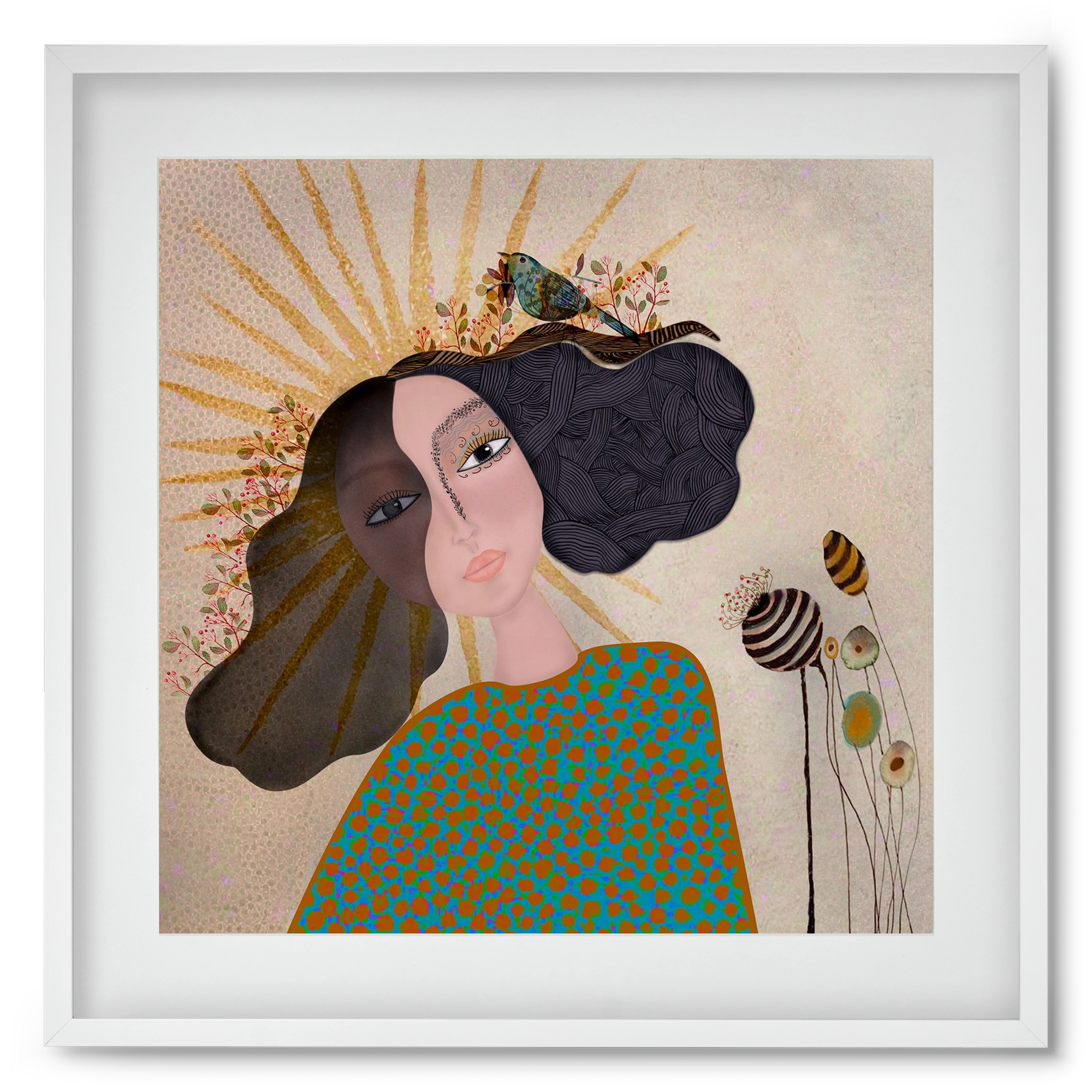 Meadow Girl, 50x50 cm (40x40 cm), Fehér keret, paszpartuval