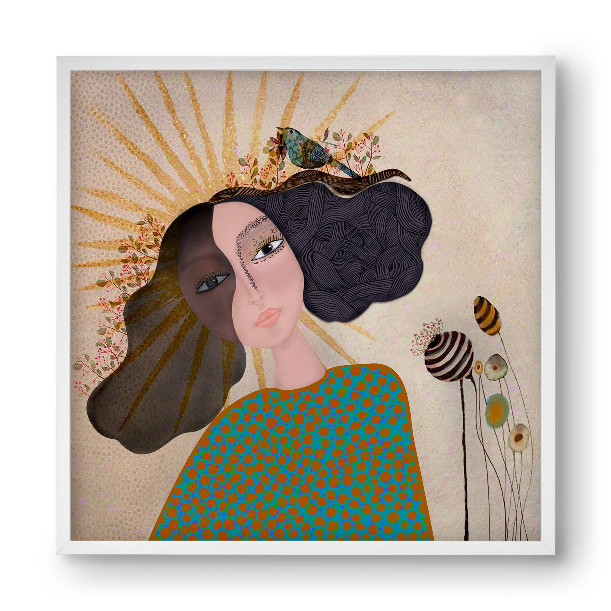 Meadow Girl, 40x40 cm (40x40 cm), Fehér keret