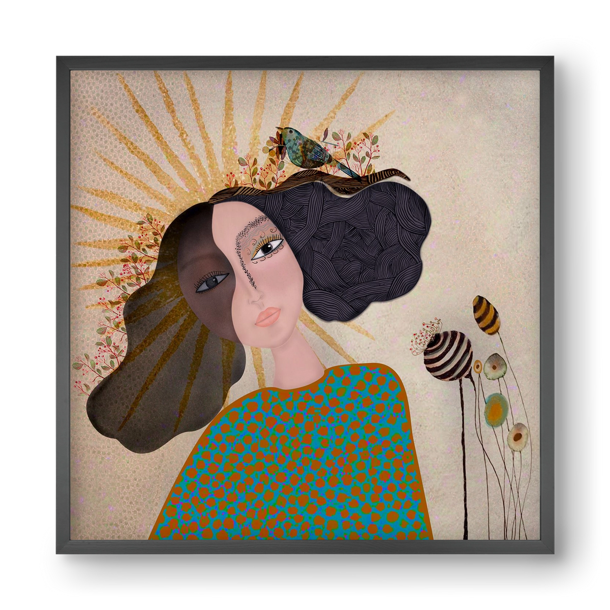 Meadow Girl, 40x40 cm (40x40 cm), Fekete keret