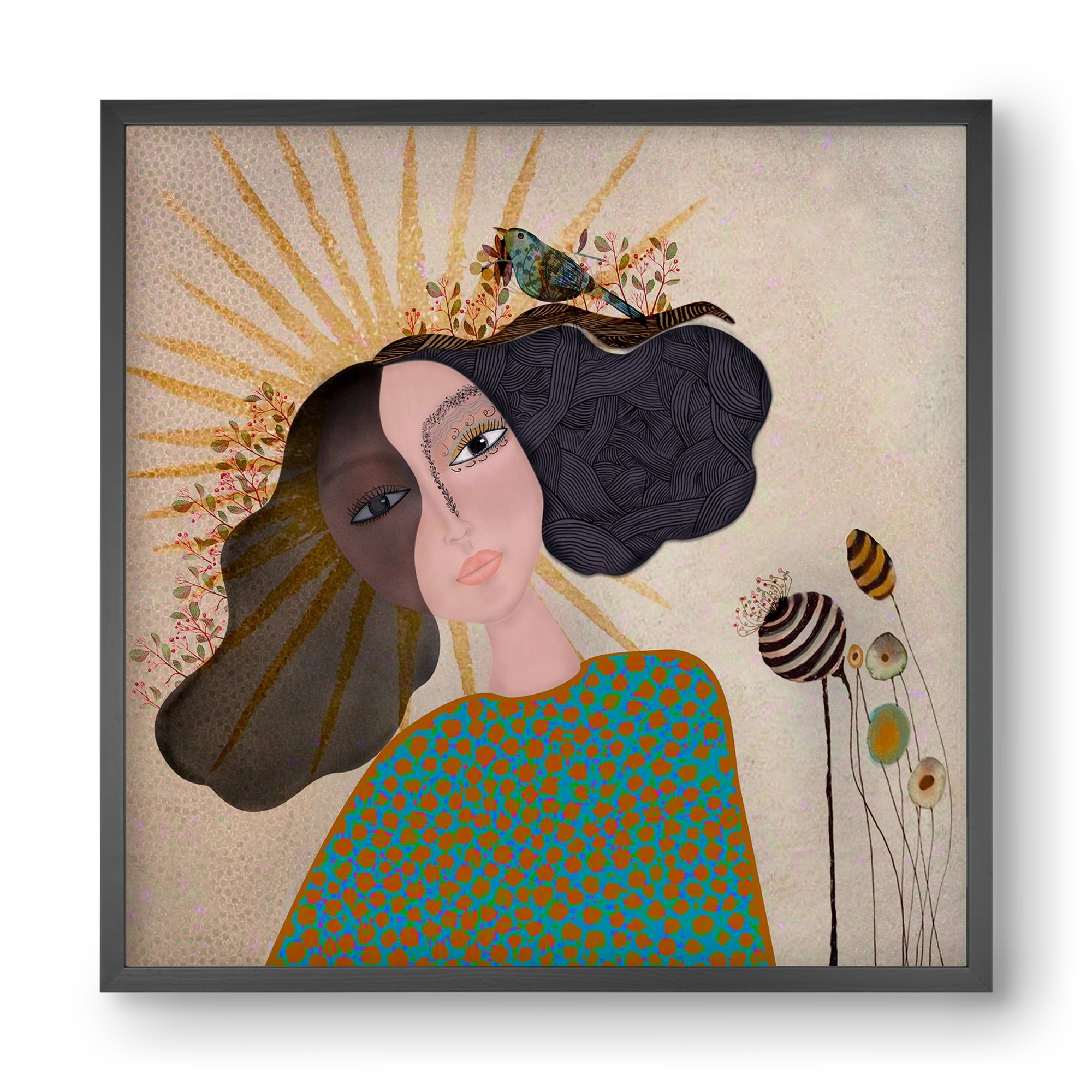 Meadow Girl, 40x40 cm (40x40 cm), Fekete keret