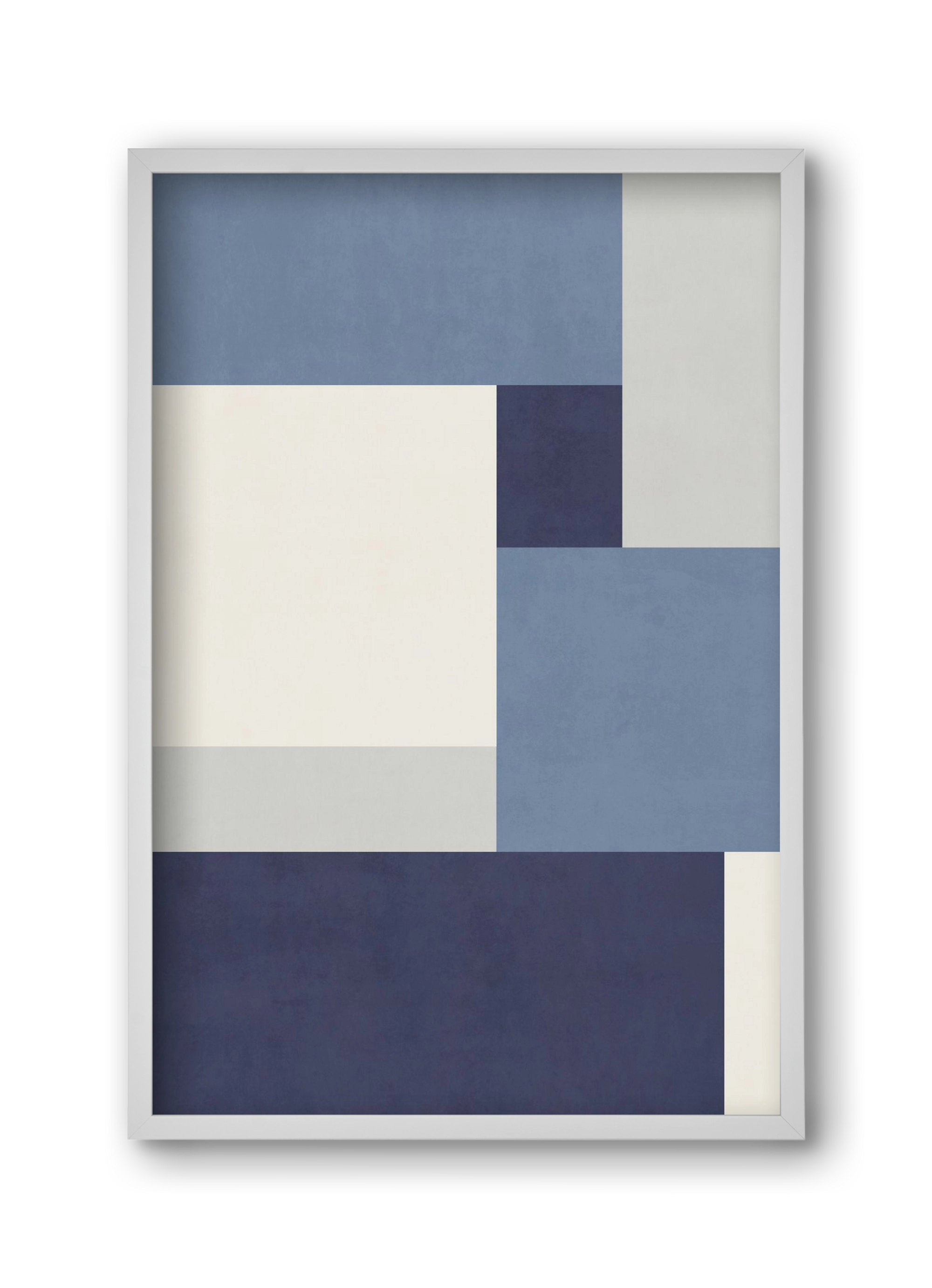 Composition of Geometric Shapes - Blue01, 30x45 cm (30x45 cm), Fehér keret