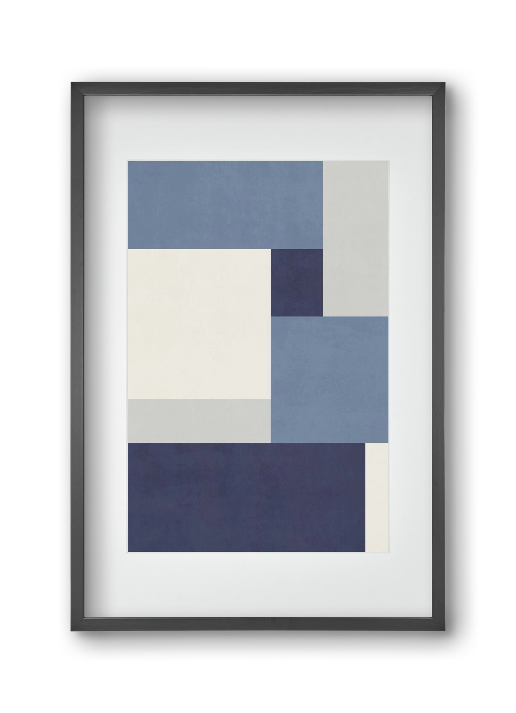 Composition of Geometric Shapes - Blue01, 30x45 cm (20x30 cm), Fekete keret, paszpartuval