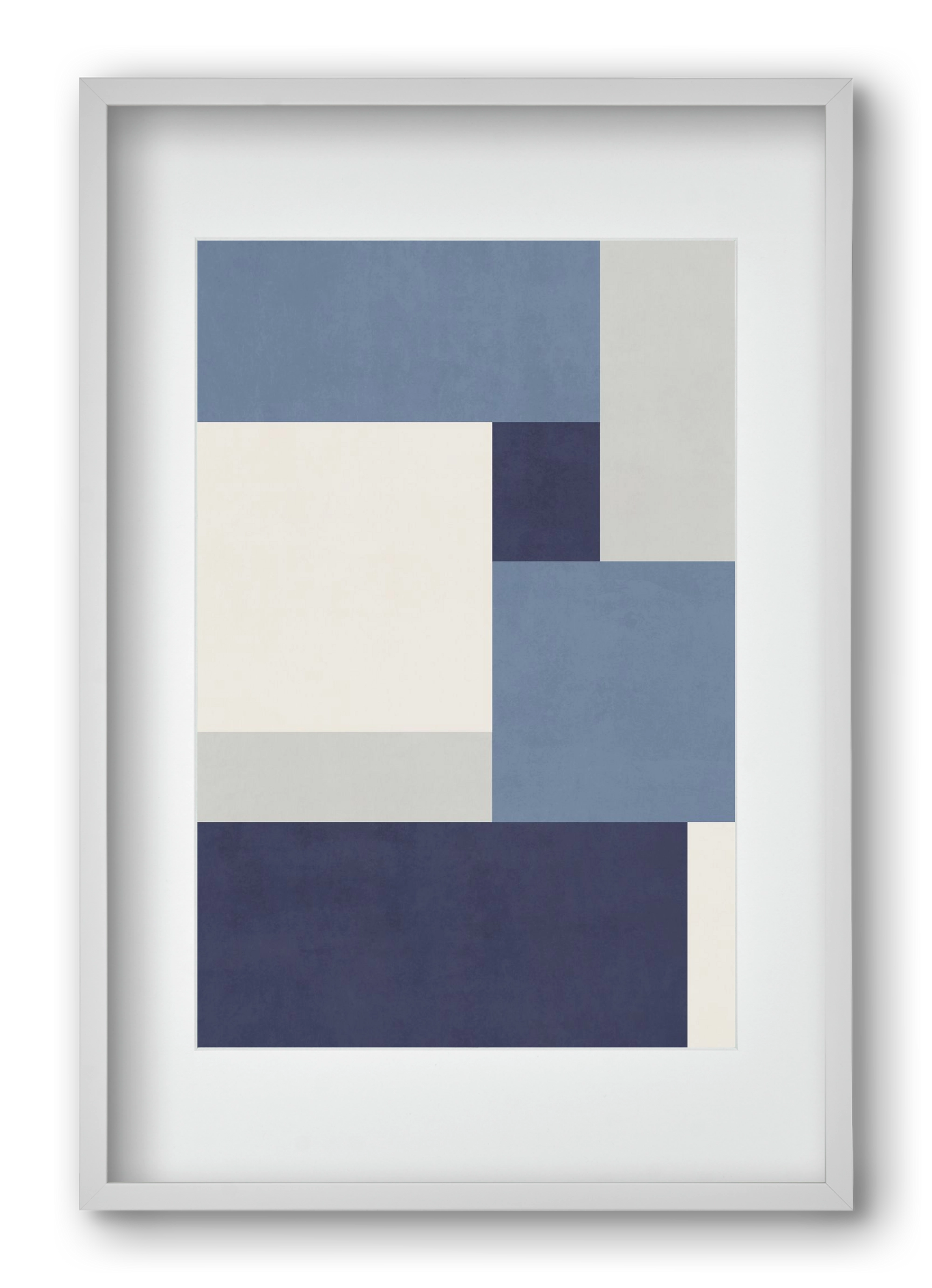 Composition of Geometric Shapes - Blue01, 40x60 cm (30x45 cm), Fehér keret, paszpartuval