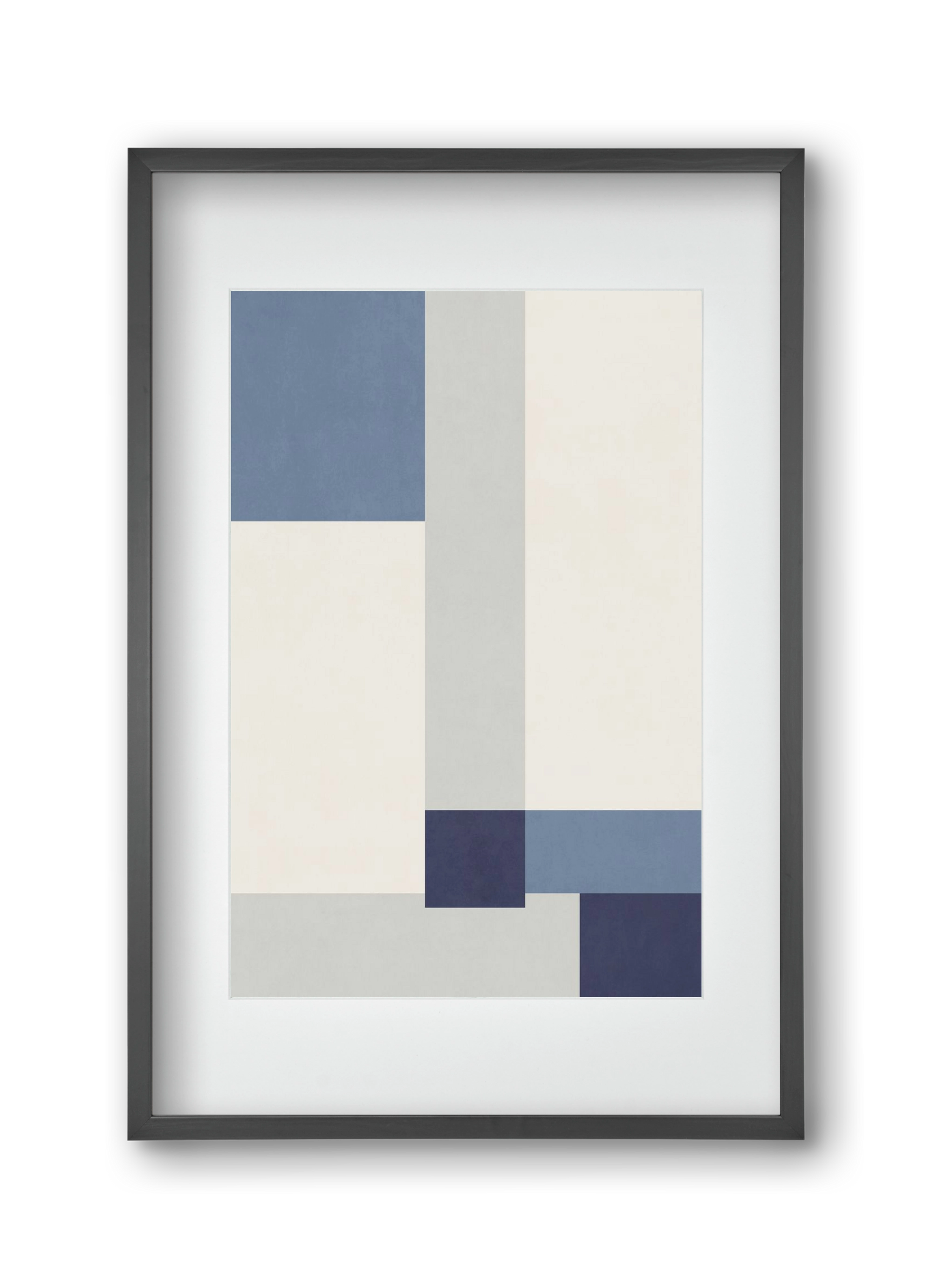 Composition of Geometric Shapes - Blue02, 30x45 cm (20x30 cm), Fekete keret, paszpartuval