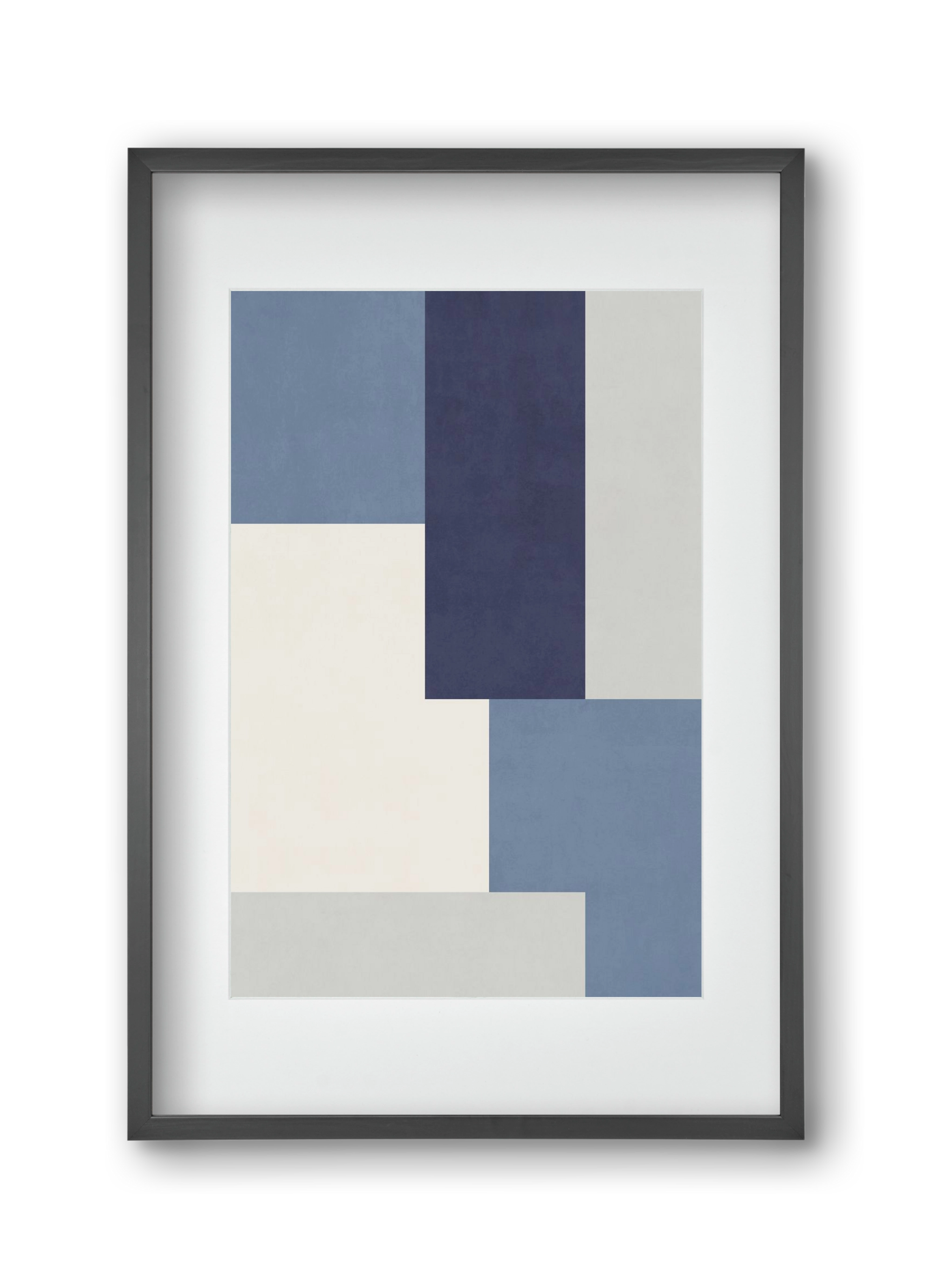Composition of Geometric Shapes - Blue03, 30x45 cm (20x30 cm), Fekete keret, paszpartuval