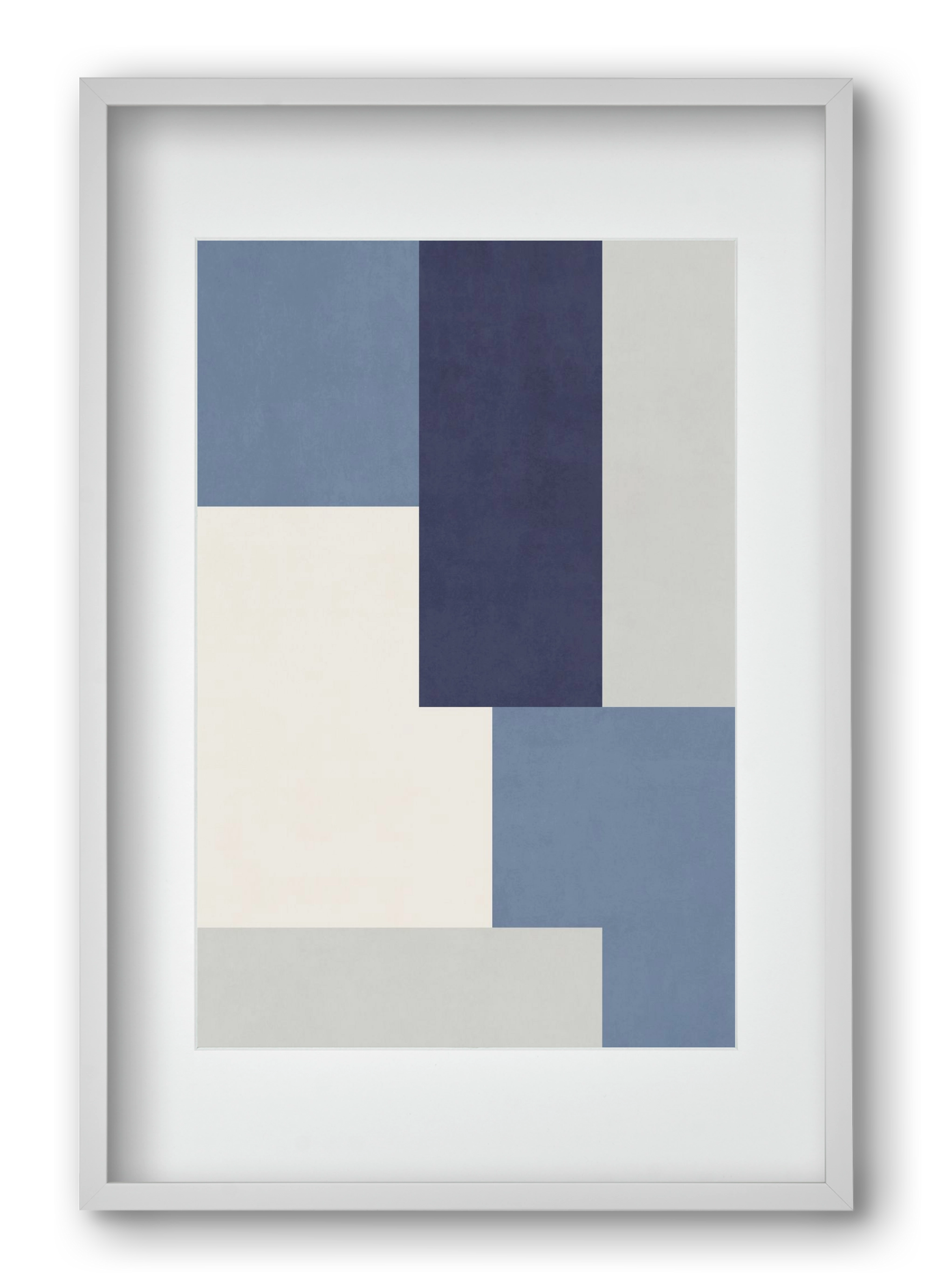Composition of Geometric Shapes - Blue03, 40x60 cm (30x45 cm), Fehér keret, paszpartuval