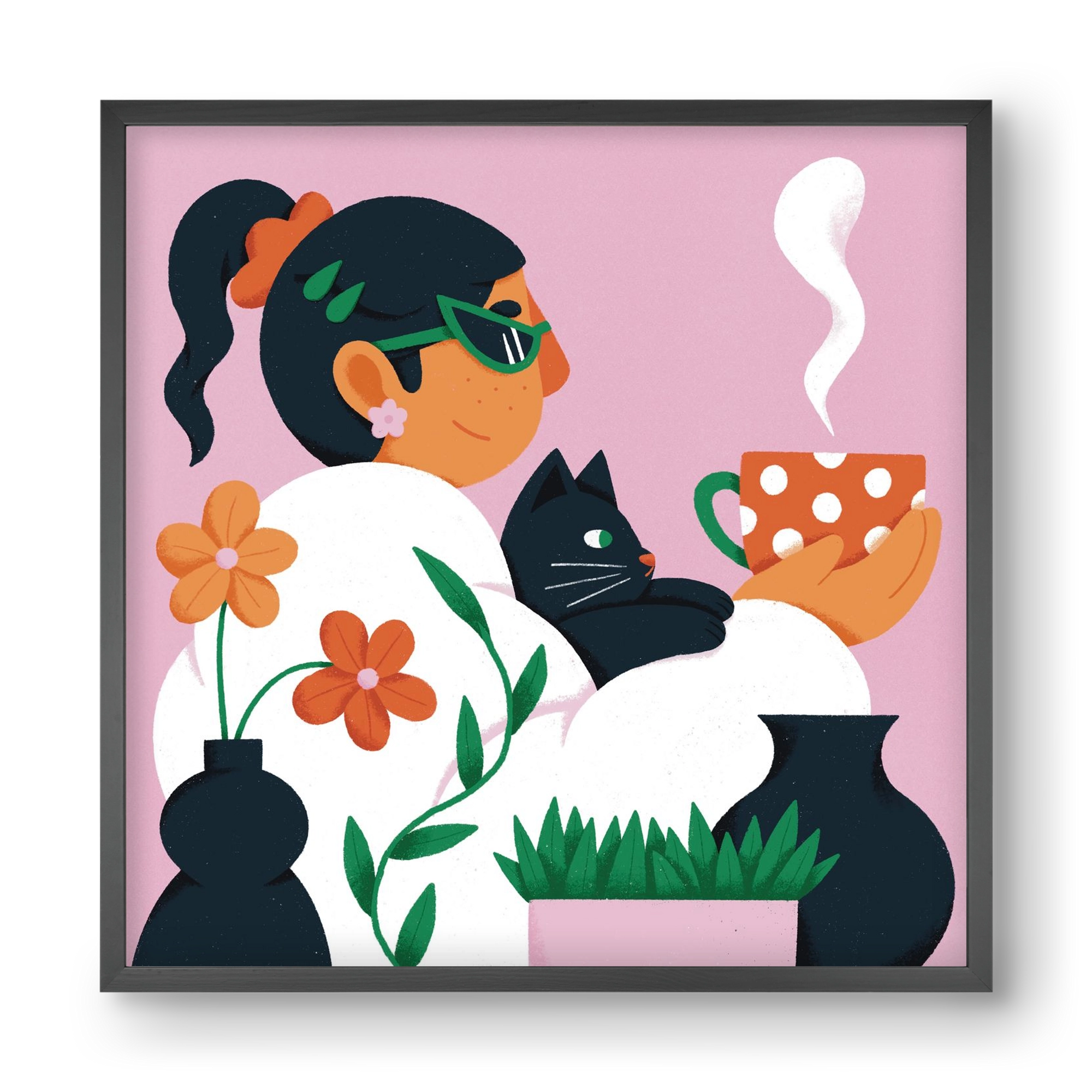 Girl with a cat, 40x40 cm (40x40 cm), Fekete keret