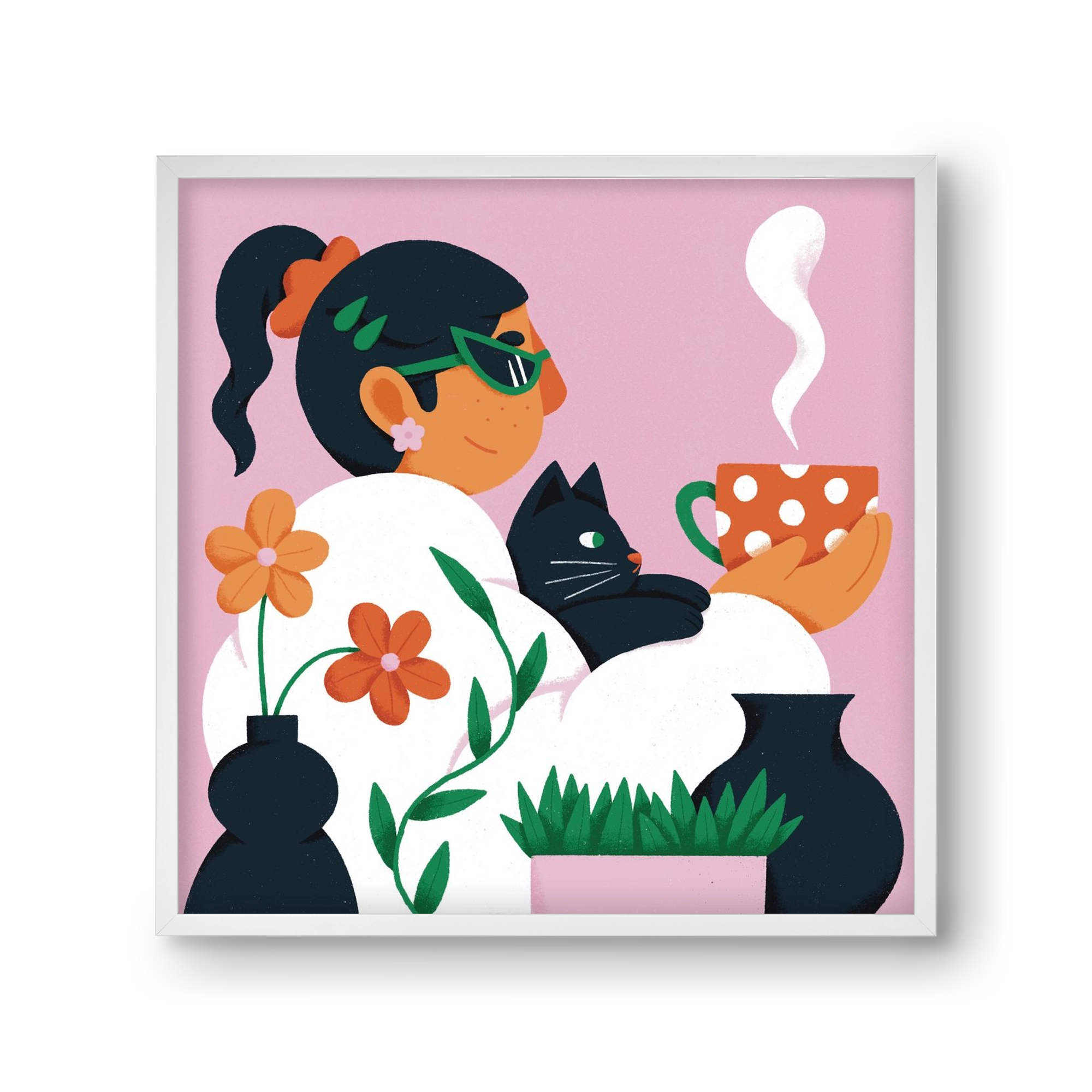 Girl with a cat, 30x30 cm (30x30 cm), Fehér keret