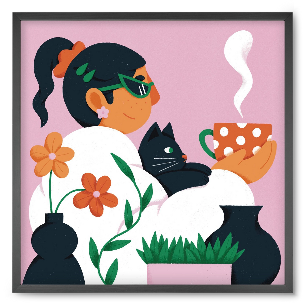 Girl with a cat, 50x50 cm (50x50 cm), Fekete keret