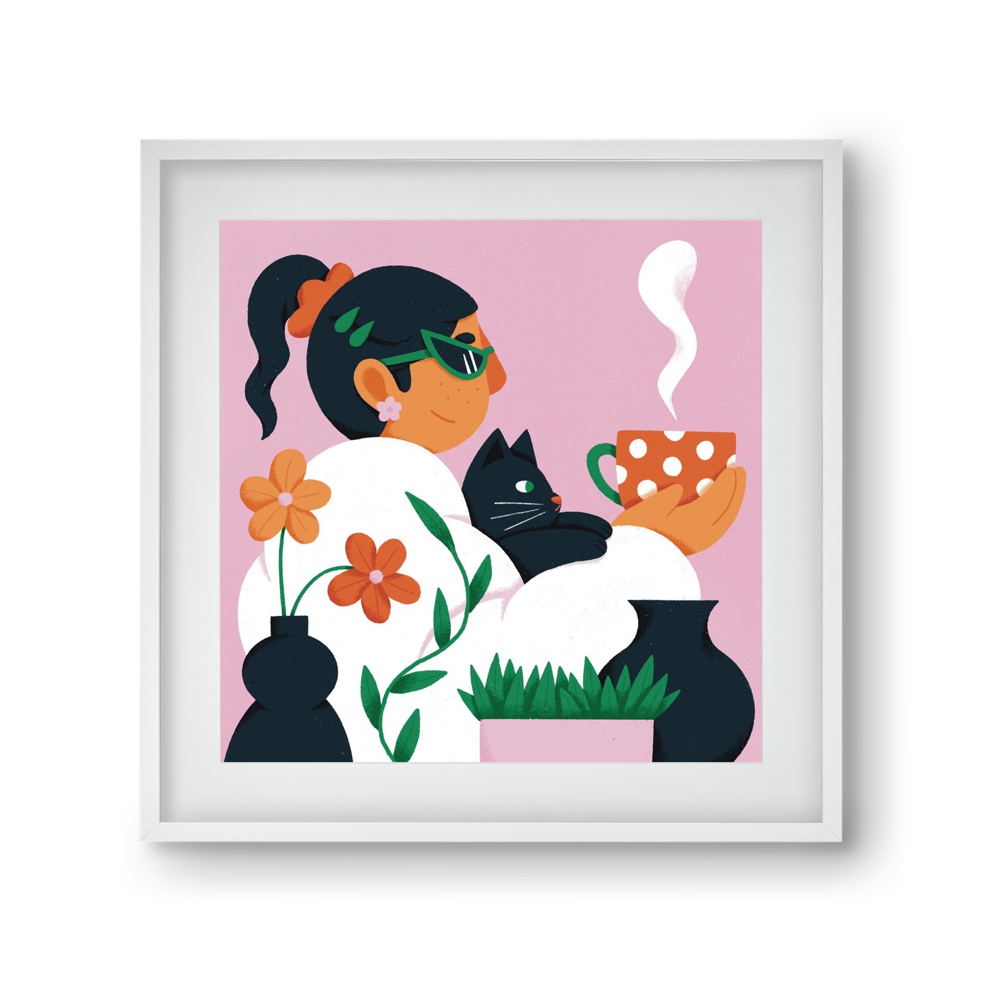 Girl with a cat, 30x30 cm (20x20 cm), Fehér keret, paszpartuval