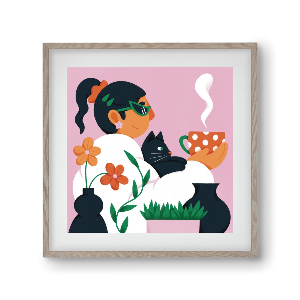 Girl with a cat, 30x30 cm (20x20 cm), Tölgy keret, paszpartuval