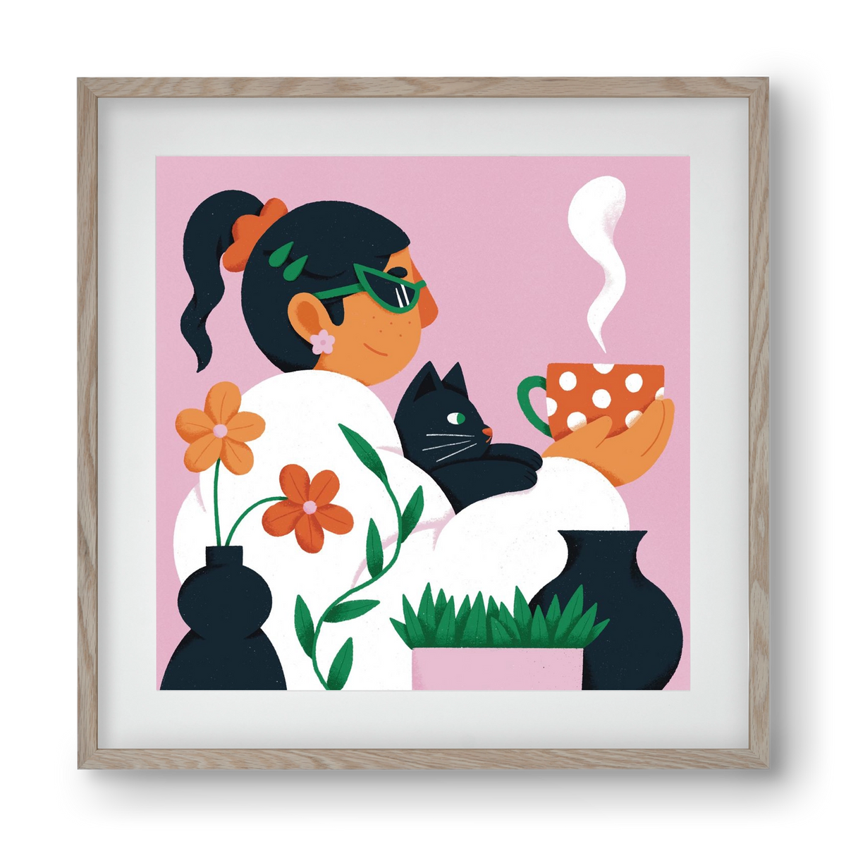 Girl with a cat, 40x40 cm (30x30 cm), Tölgy keret, paszpartuval