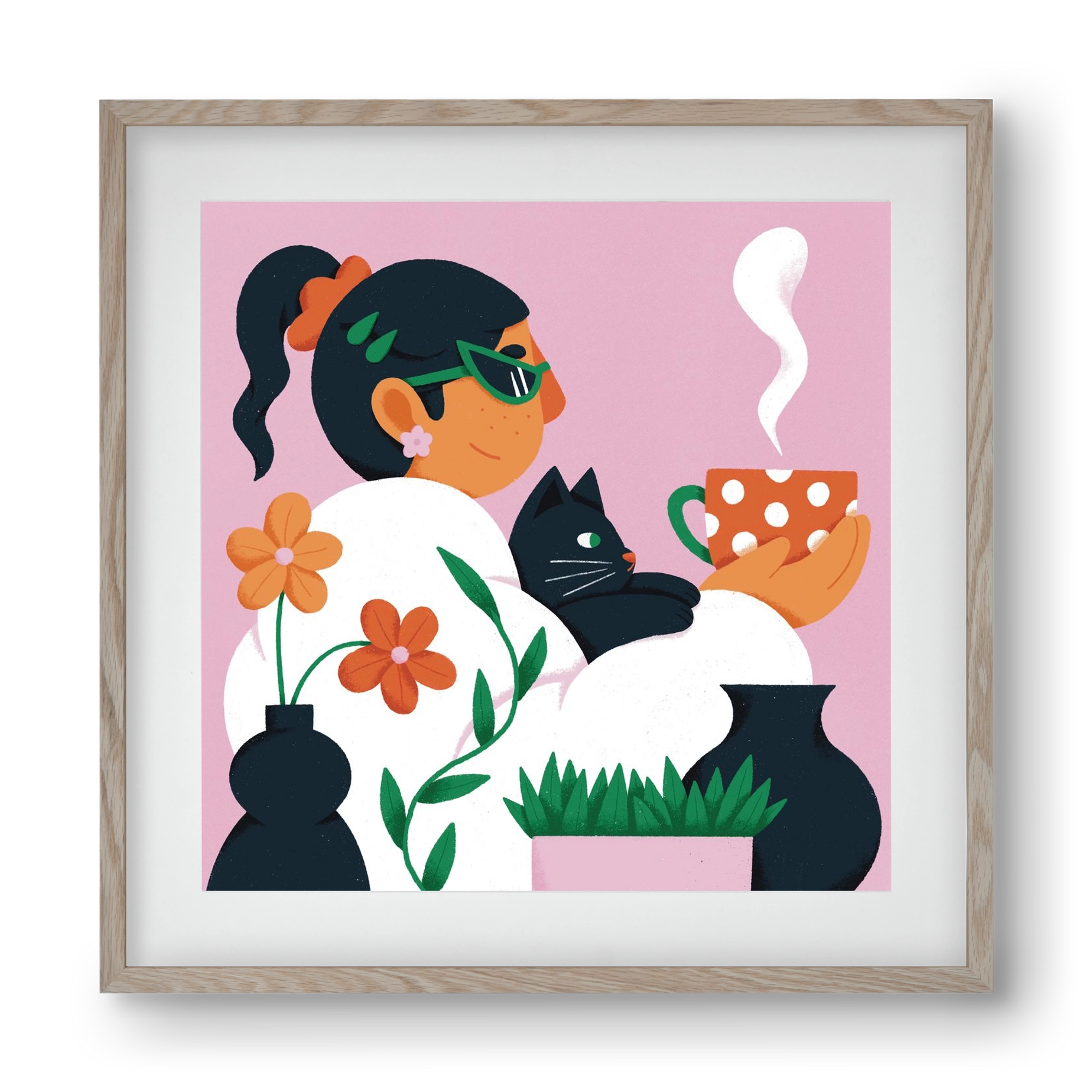 Girl with a cat, 40x40 cm (30x30 cm), Tölgy keret, paszpartuval