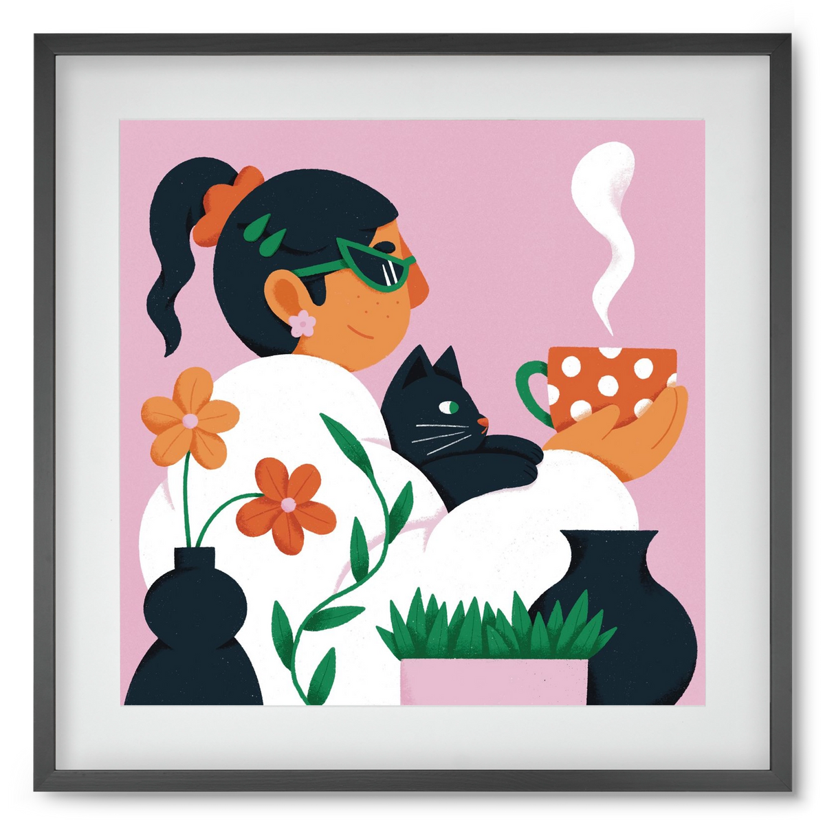 Girl with a cat, 50x50 cm (40x40 cm), Fekete keret, paszpartuval